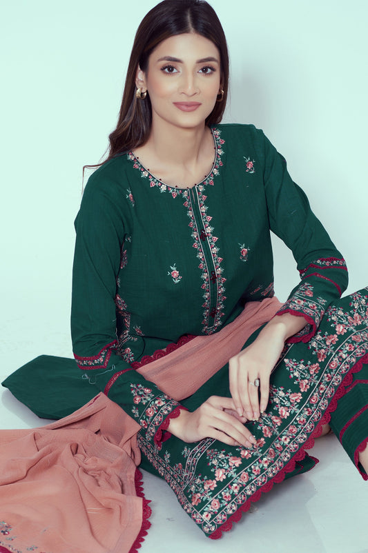 Unstitched 3 Piece Textured Slub Suit