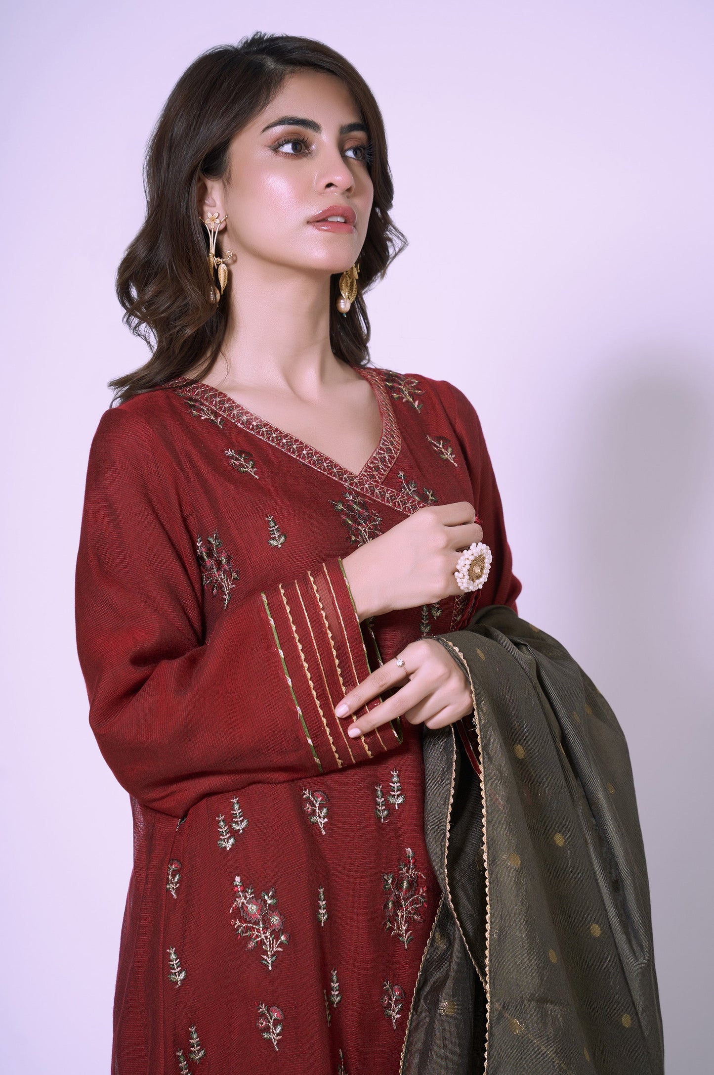 3 Piece Unstitched Embroidered Khadi Net Suit