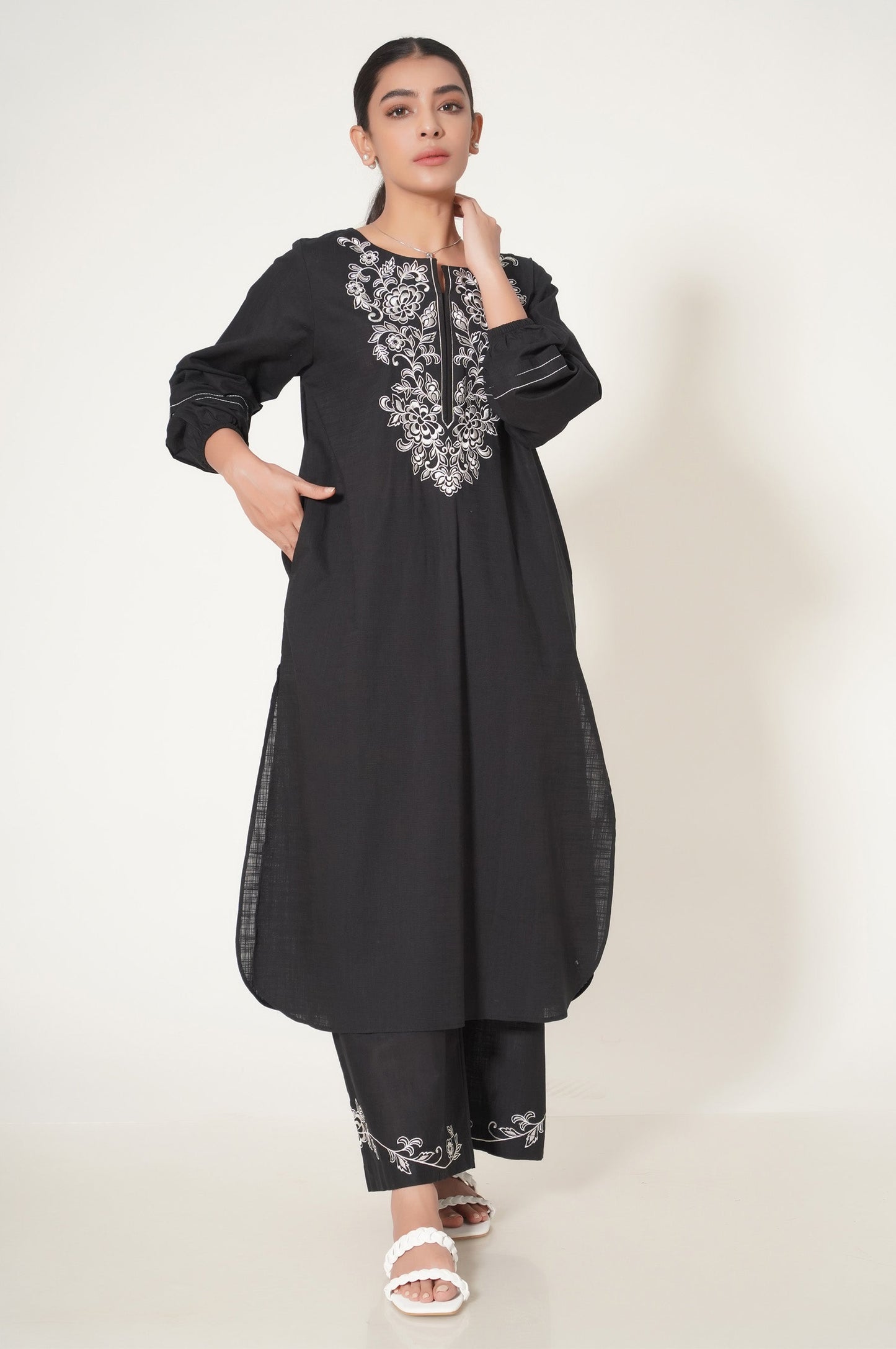 Stitched 2 Piece Both Side Slub Embroidered Suit