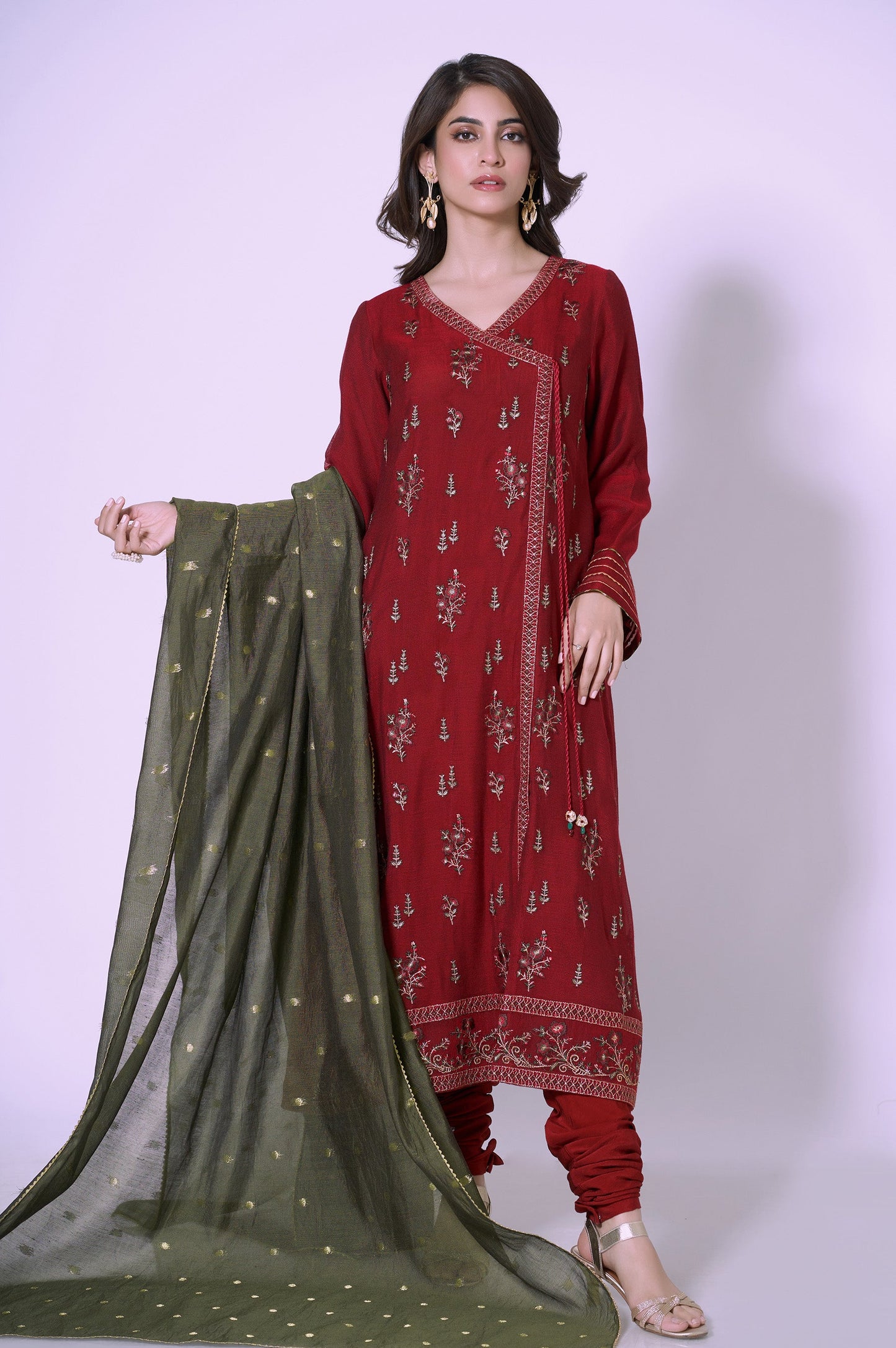 3 Piece Unstitched Embroidered Khadi Net Suit