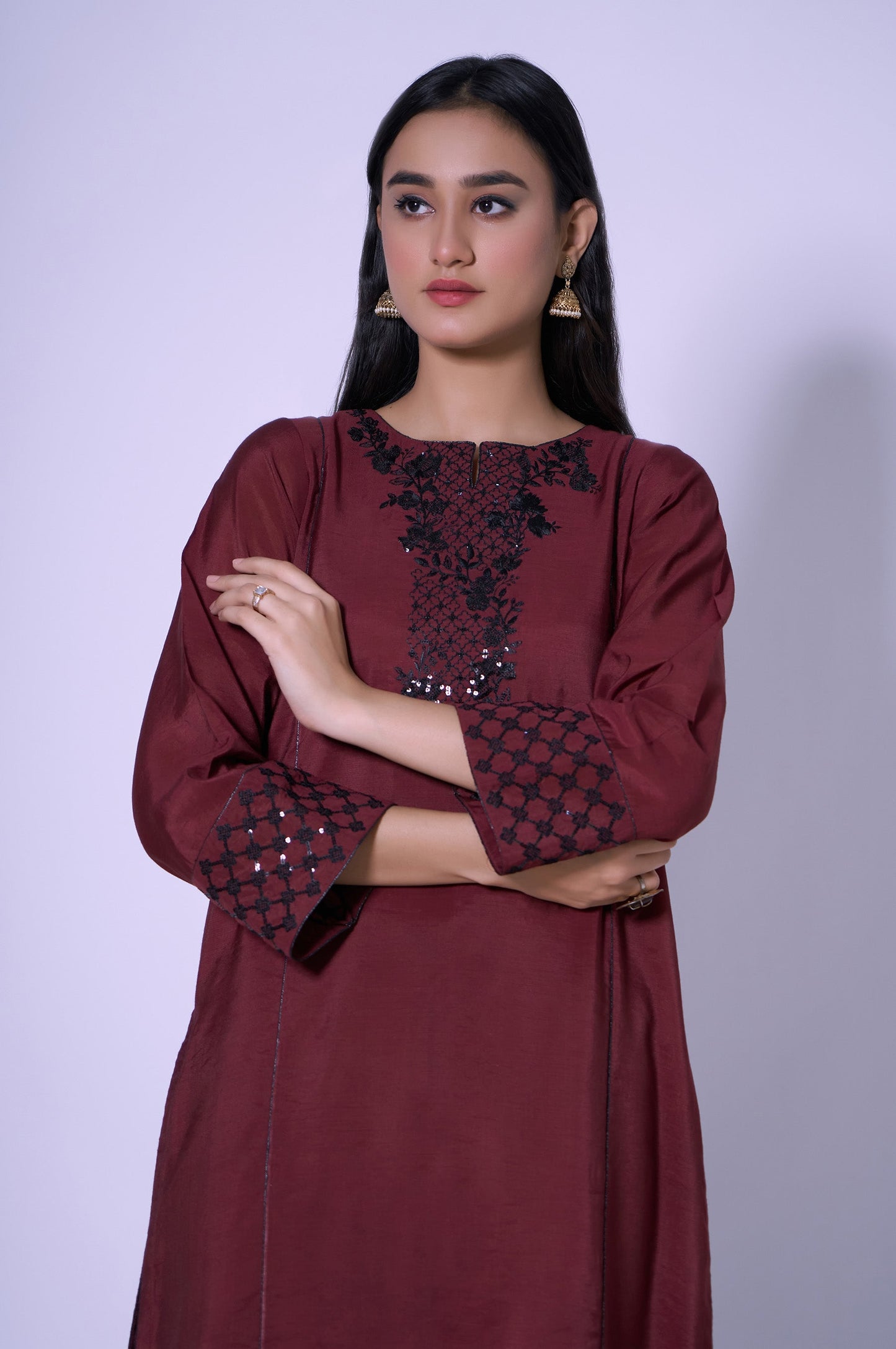 Stitched 1 Piece Paper Cotton Sequin Embroidered Shirt
