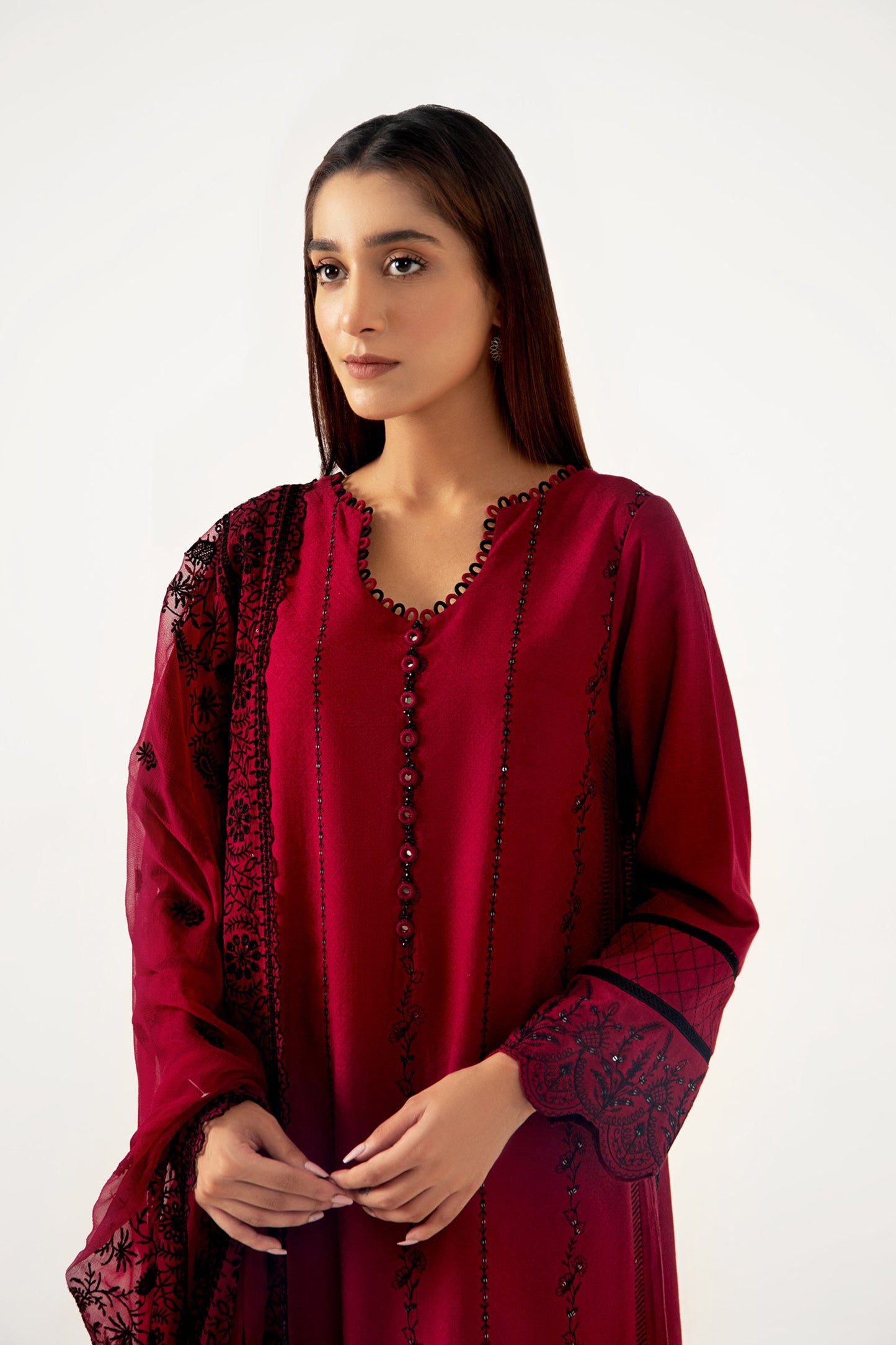 Unstitched 3 Piece Satin Jacquard with Schiffli Chiffon Suit