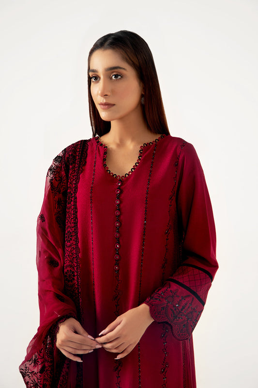 Unstitched 3 Piece Satin Jacquard with Schiffli Chiffon Suit