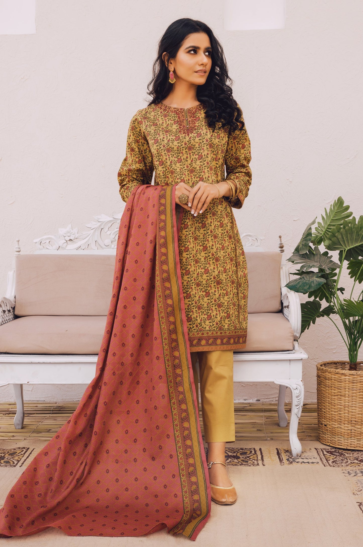 Unstitched 2 Piece Embroidered Lawn Suit with Cotton Net Dupatta
