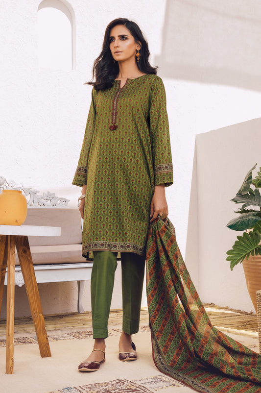 Unstitched 3 Piece Printed Lawn Suit with Cotton Net Dupatta