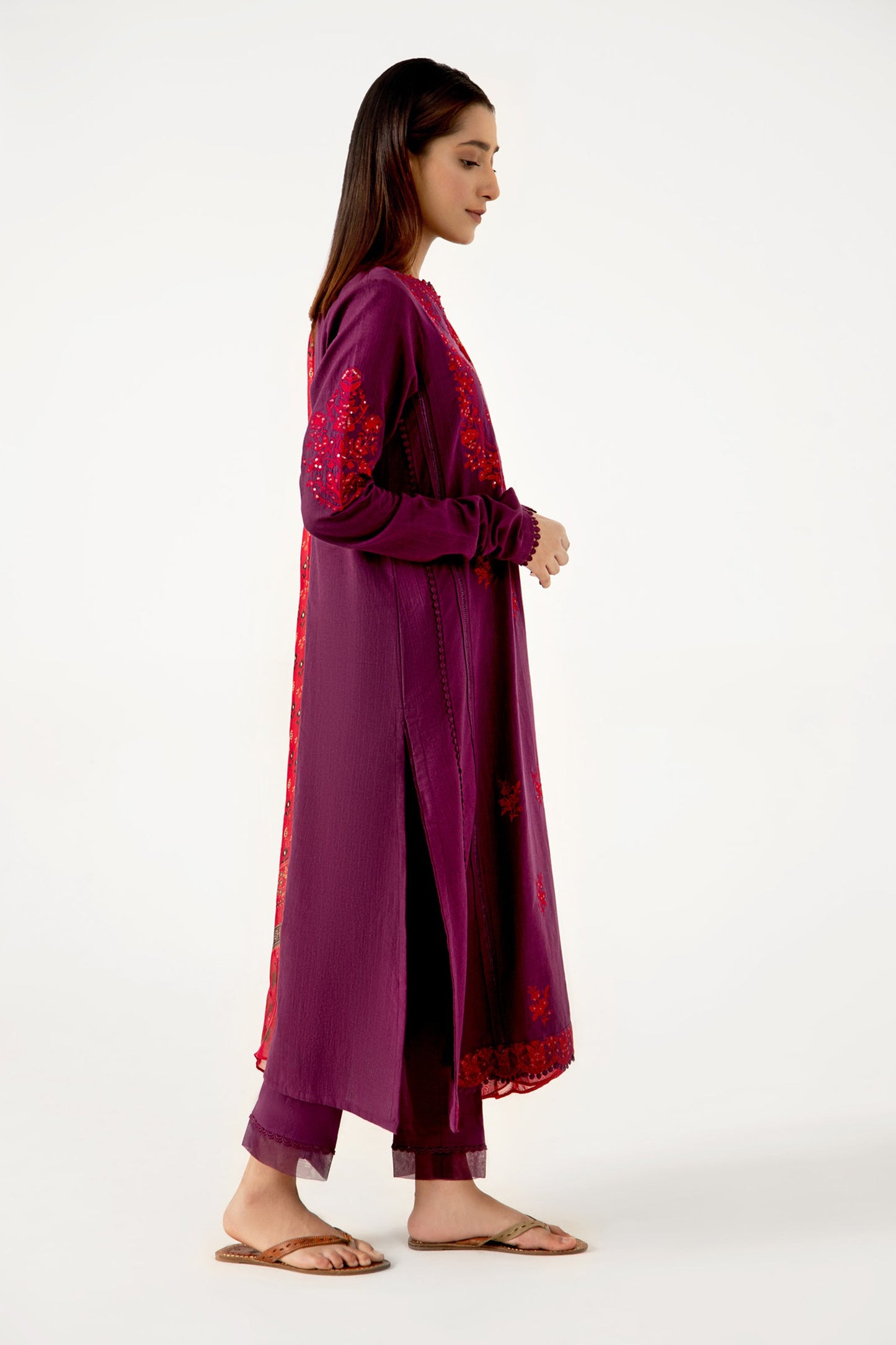 Stitched 3 Piece Dyed Doria Lawn with Tissue Silk Suit