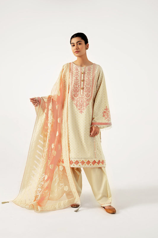 Unstitched 3 Piece Maysuri Jacquard Shirt with Cotton Net Jacqaurd Dupatta