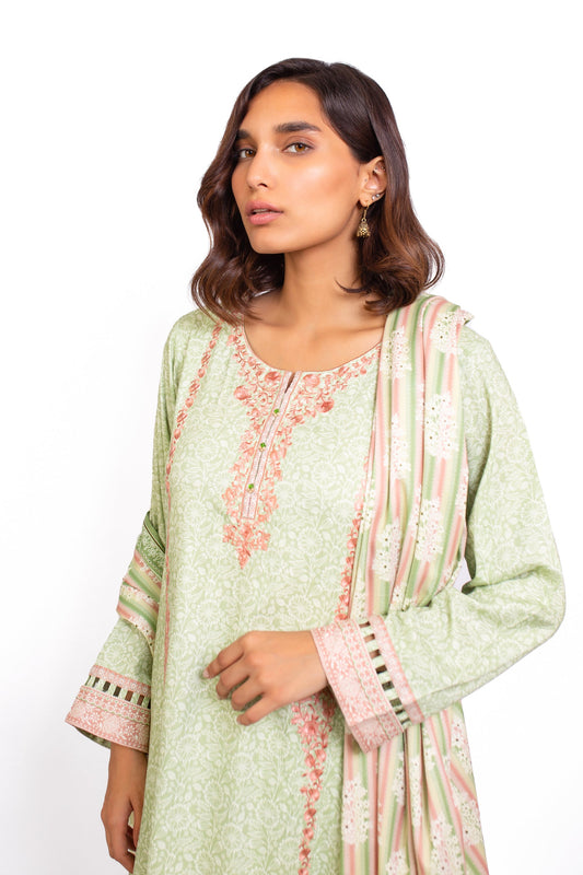 Unstitched 3 Piece Embroidered Linen Viscose Suit