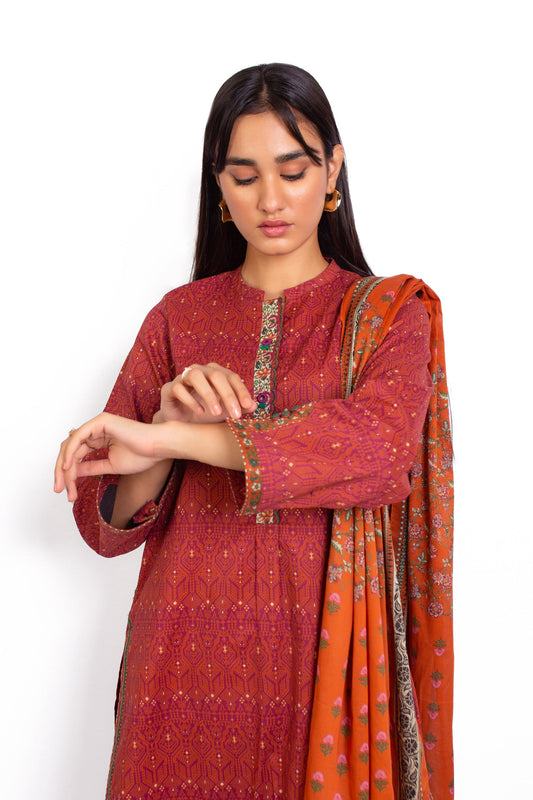 Unstitched 2 Piece Printed Khaddar Suit