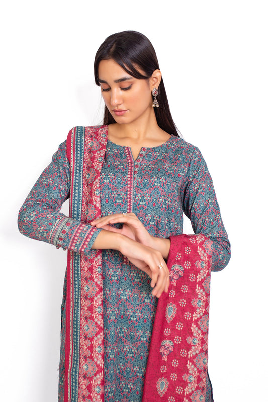 Unstitched 3 Piece Embroidered Khaddar Suit