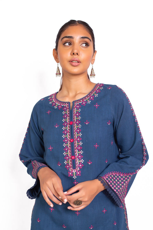 Unstitched 2 Piece Embroidered Khaddar Suit