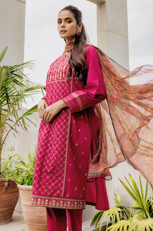 Unstitched 3 Piece Embroidered Doria Lawn Suit with Chiffon Dupatta