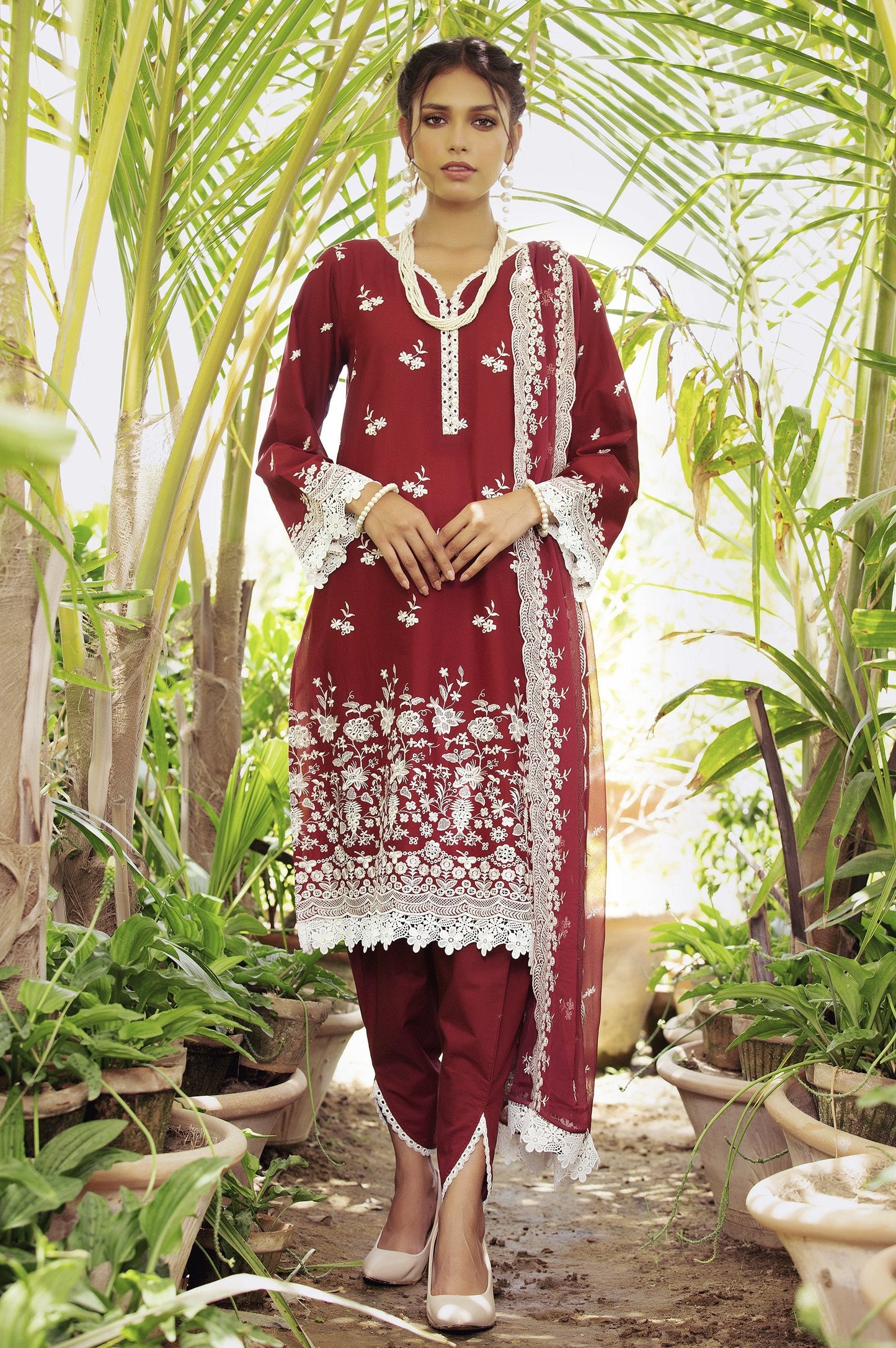 Unstitched 3 Piece Yards Dyed Chikankari Lawn Suit with Chiffon Chikankari Dupatta