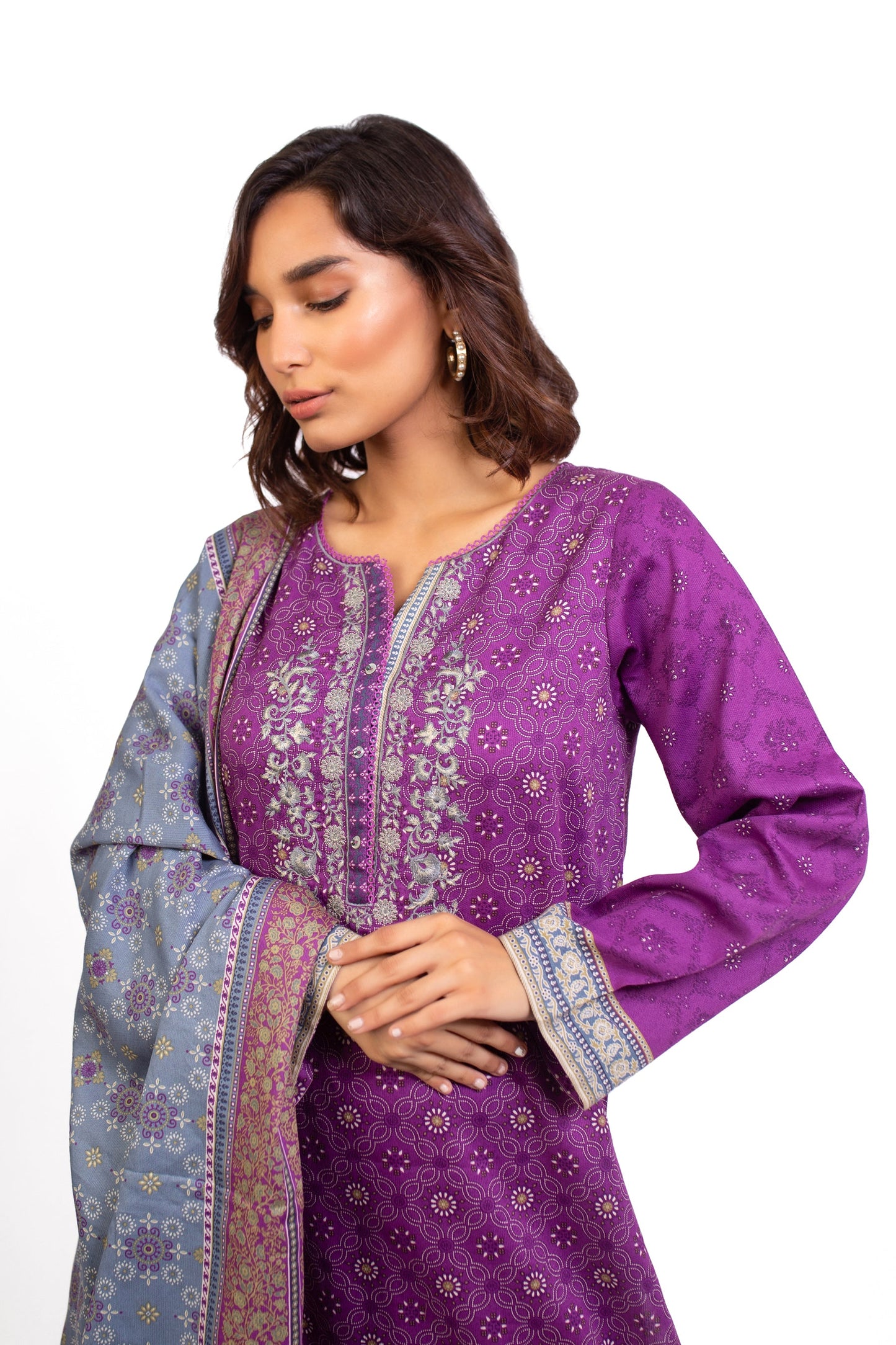 Unstitched 3 Piece Embroidered Cottel Suit