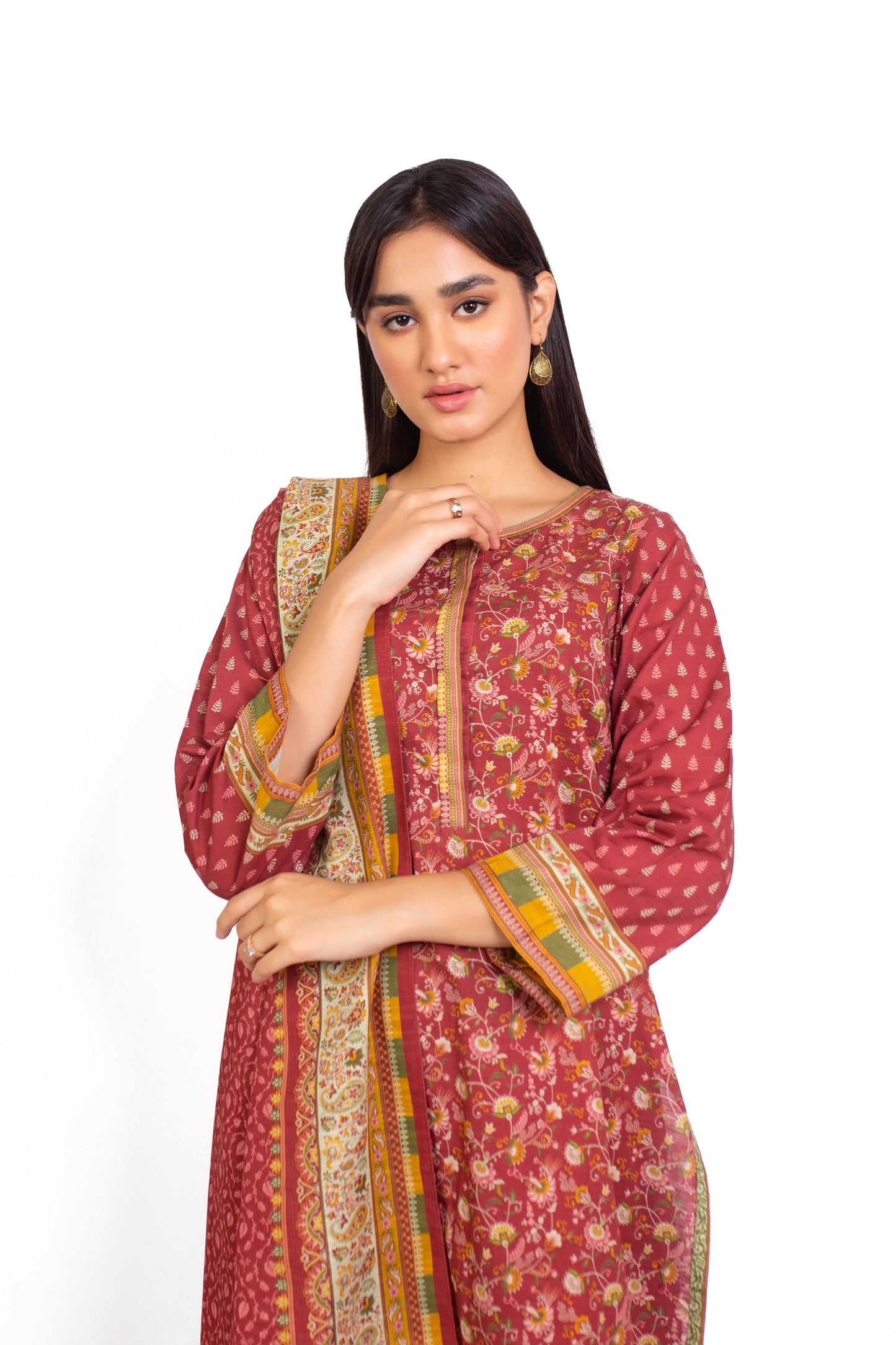 Unstitched 3 Piece Printed Khaddar Suit