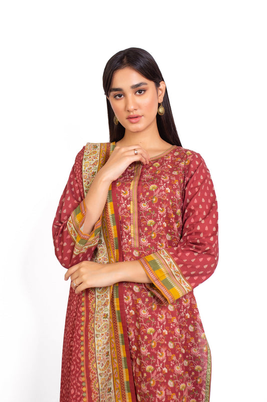 Unstitched 3 Piece Printed Khaddar Suit