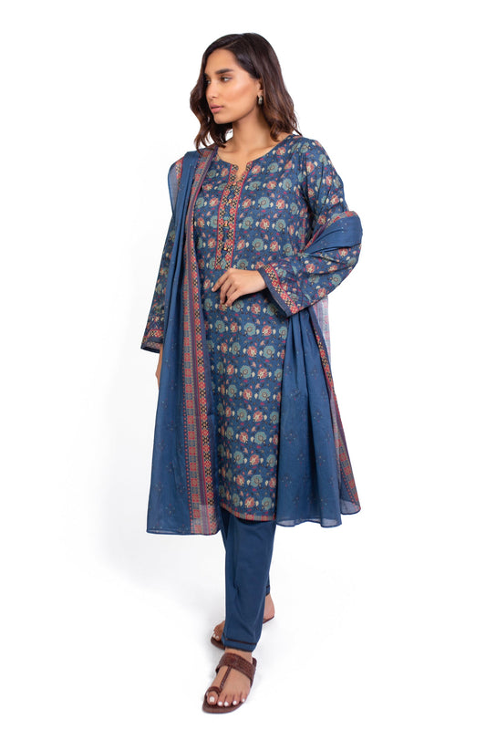 Unstitched 3 Piece Printed Khaddar Suit