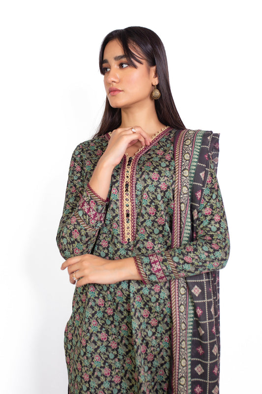 Unstitched 3 Piece Printed Cottel Suit