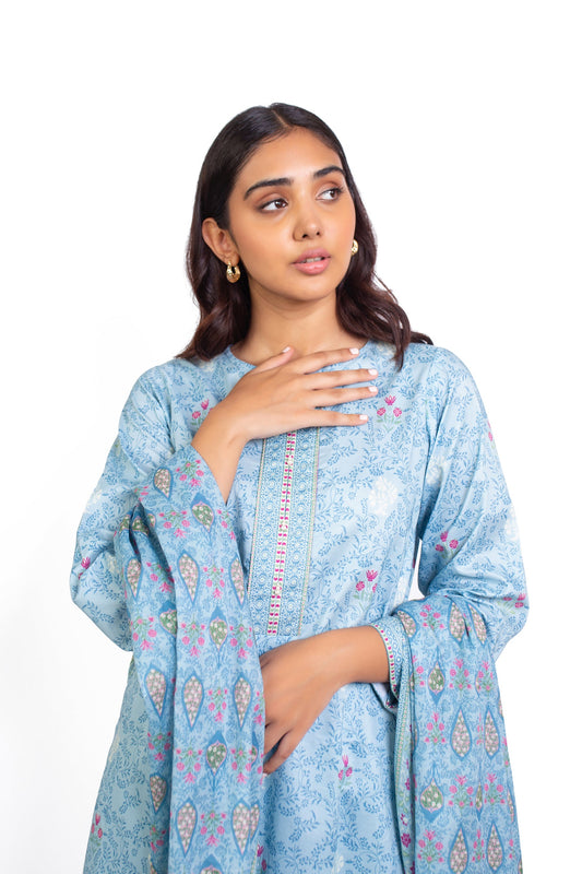 Unstitched 3 Piece Printed Doria Linen Viscose Suit