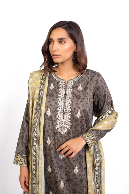 Unstitched 3 Piece Embroidered Cottel Suit