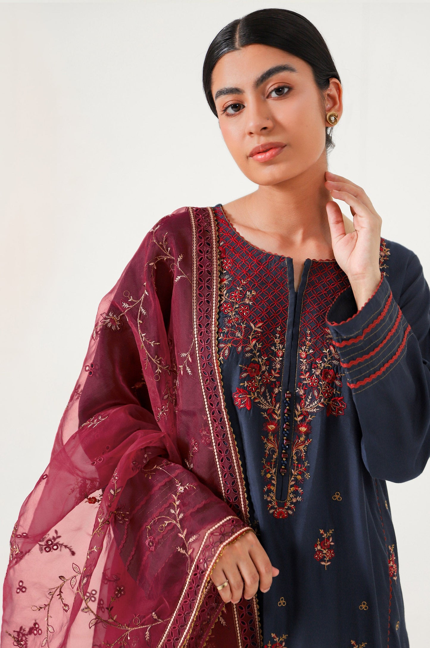3 piece Unstitched Embroidered Cotton silk Suit