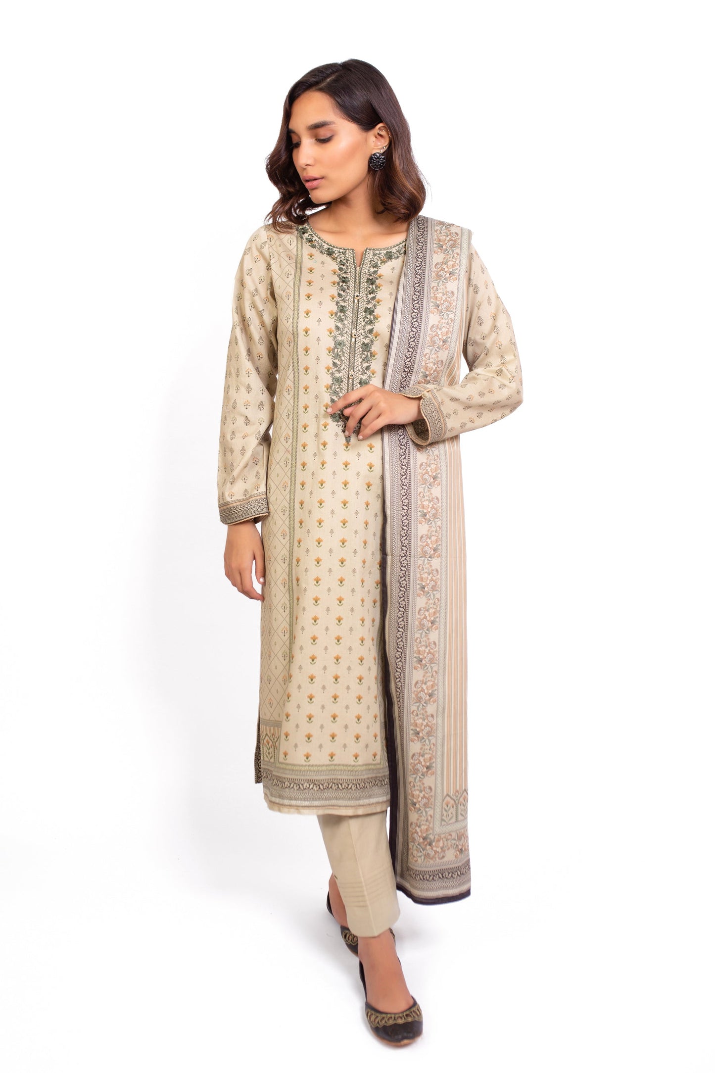 Stitched 3 Piece Embroidered Cottel Suit