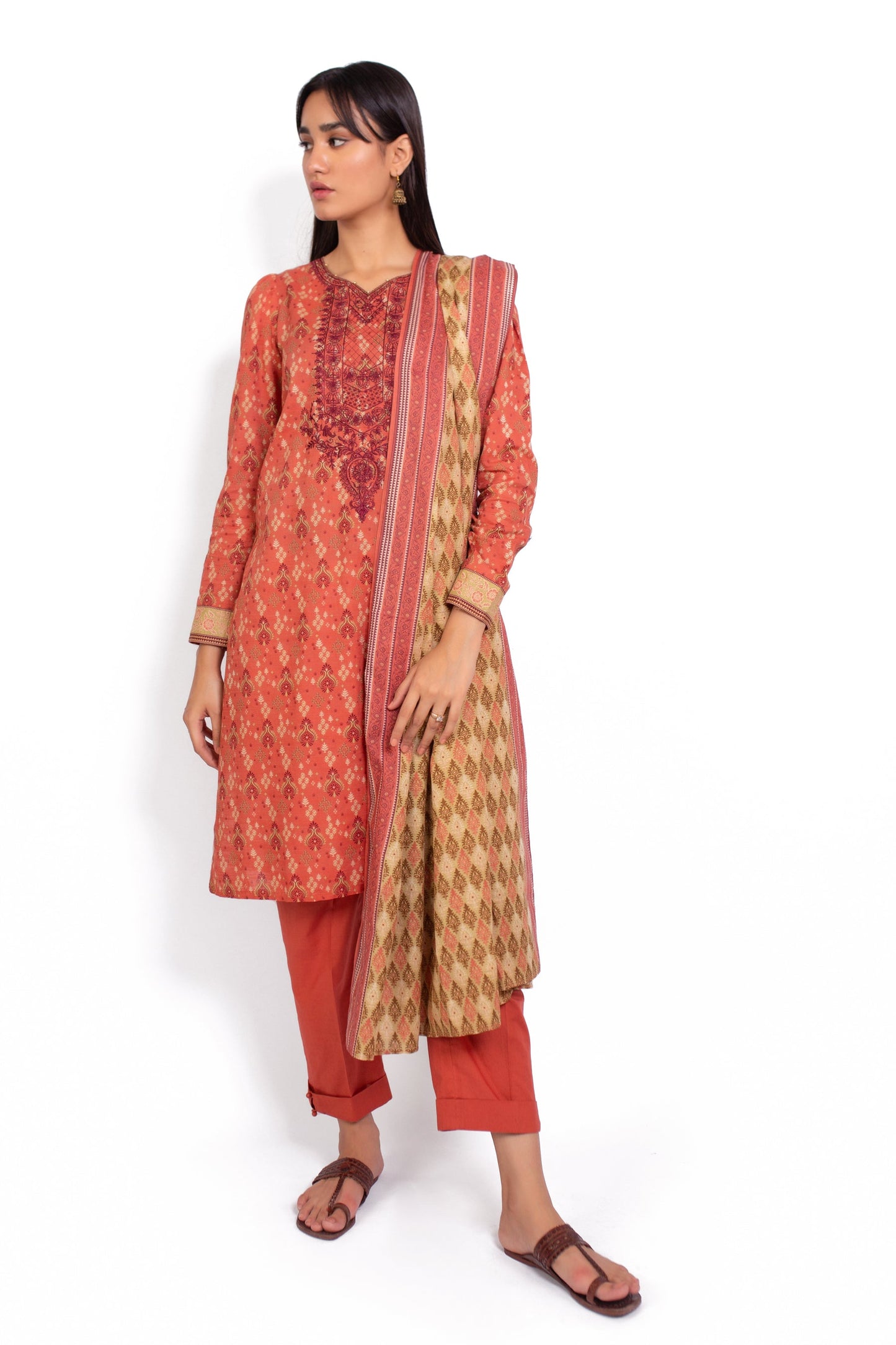 Stitched 3 Piece Embroidered Khaddar Suit
