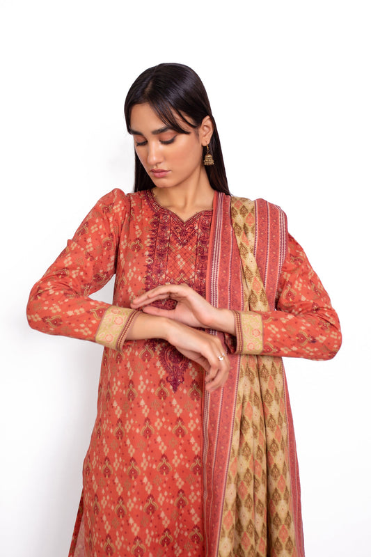 Unstitched 3 Piece Embroidered Khaddar Suit