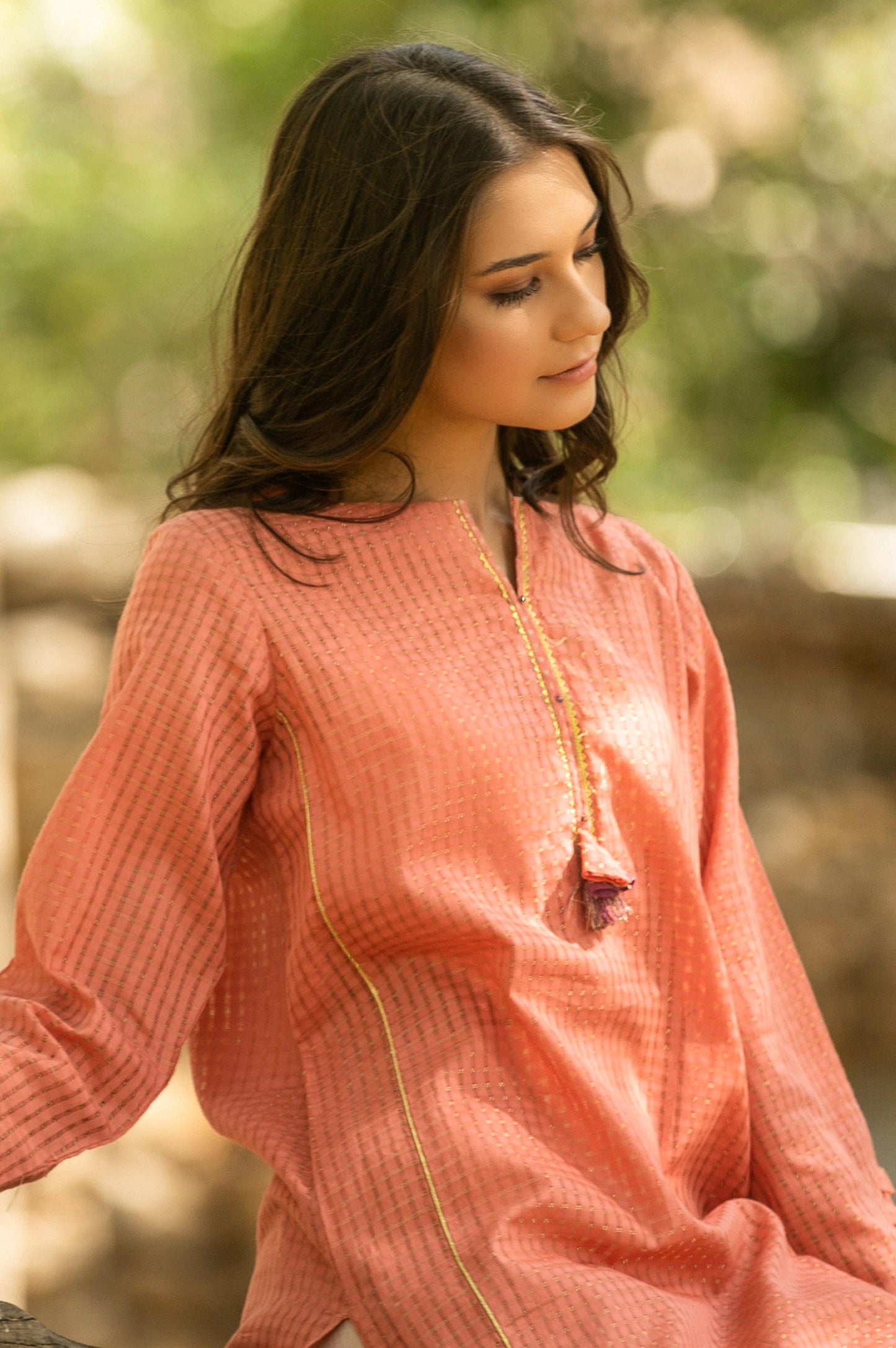 Stitched 1 Piece Embellished Shirt - Orange