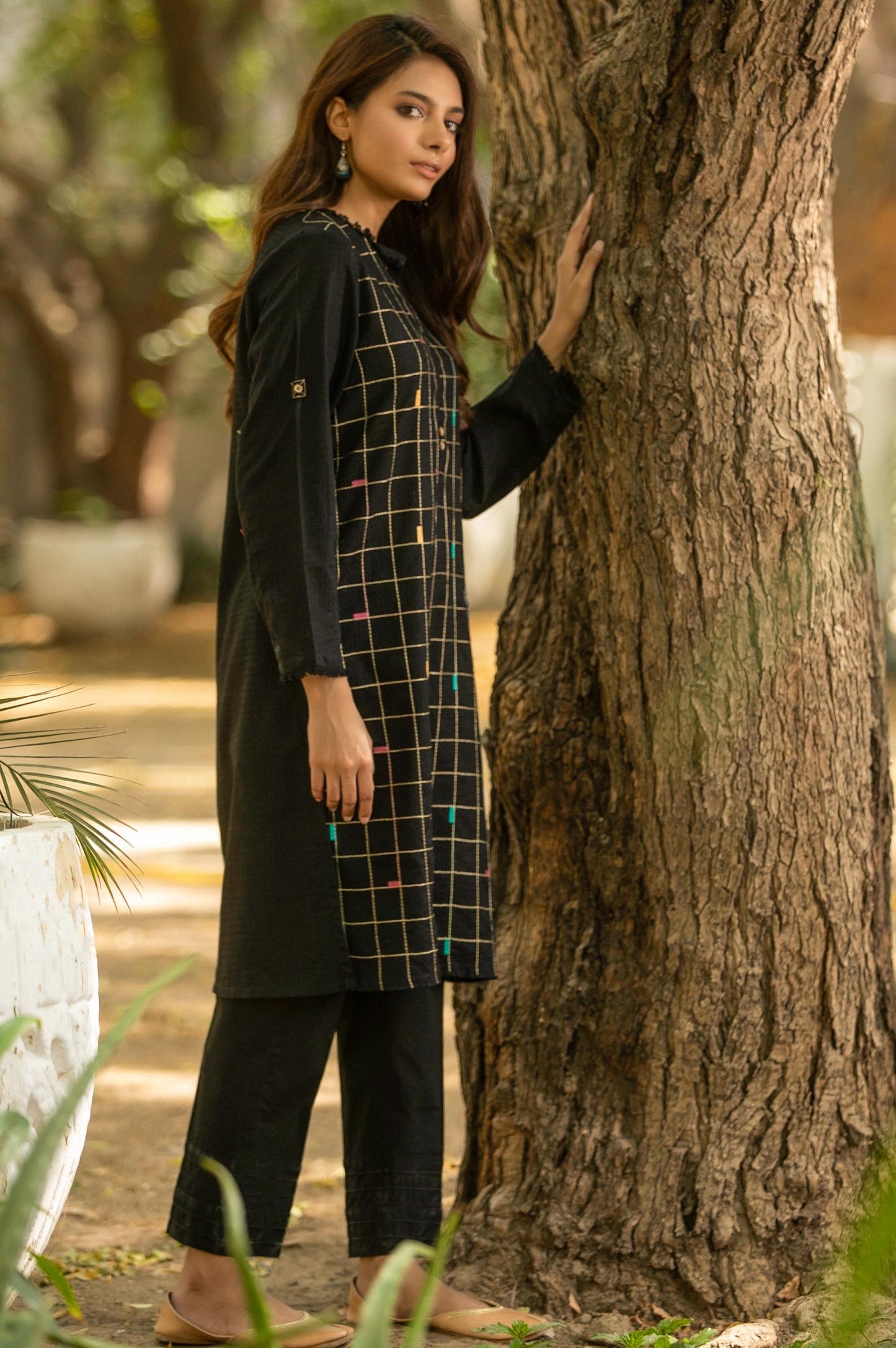 Stitched 1 Piece Embroidered Shirt - Black