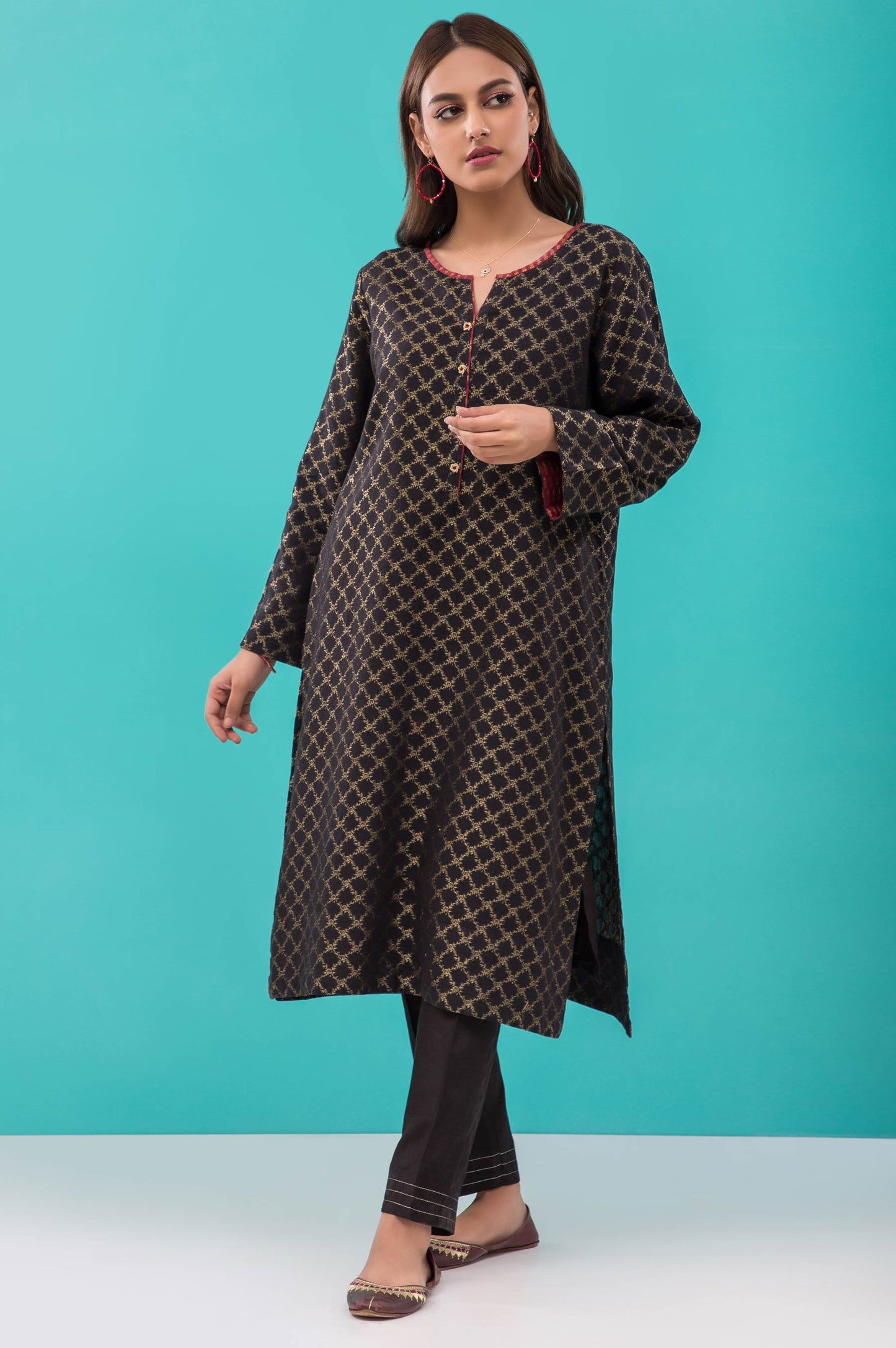 Stitched 1 Piece Embellished Jacquard Shirt