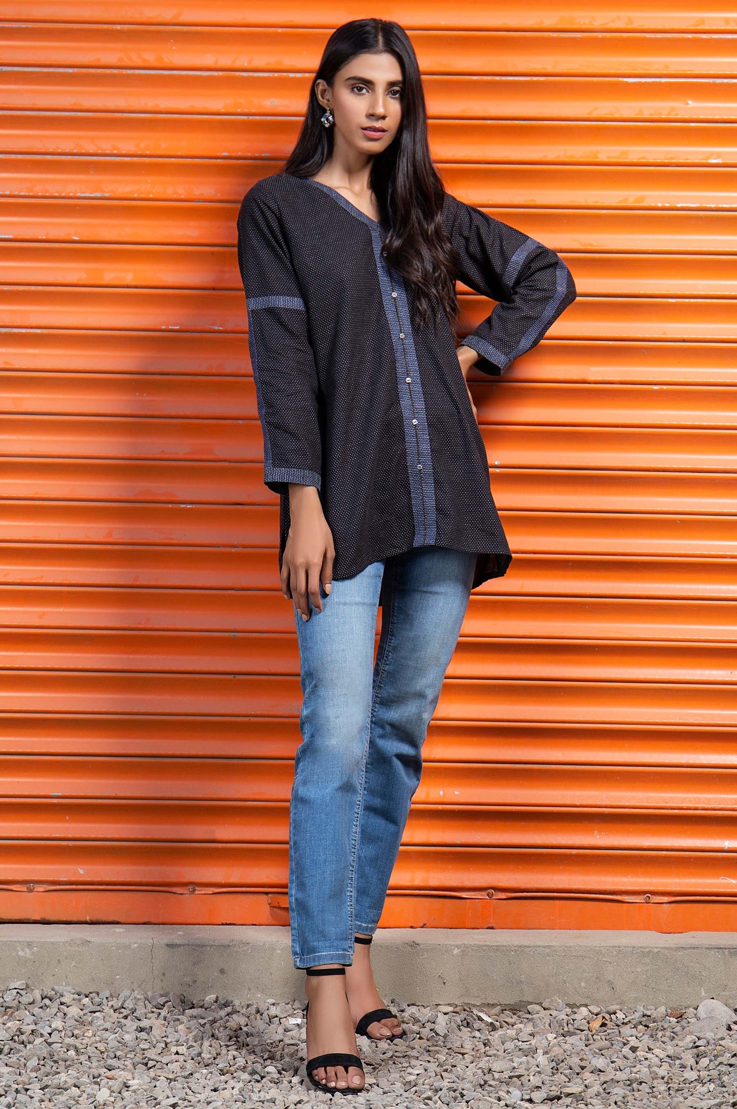 Stitched 1 Piece Embellished Yarn Dyed Shirt