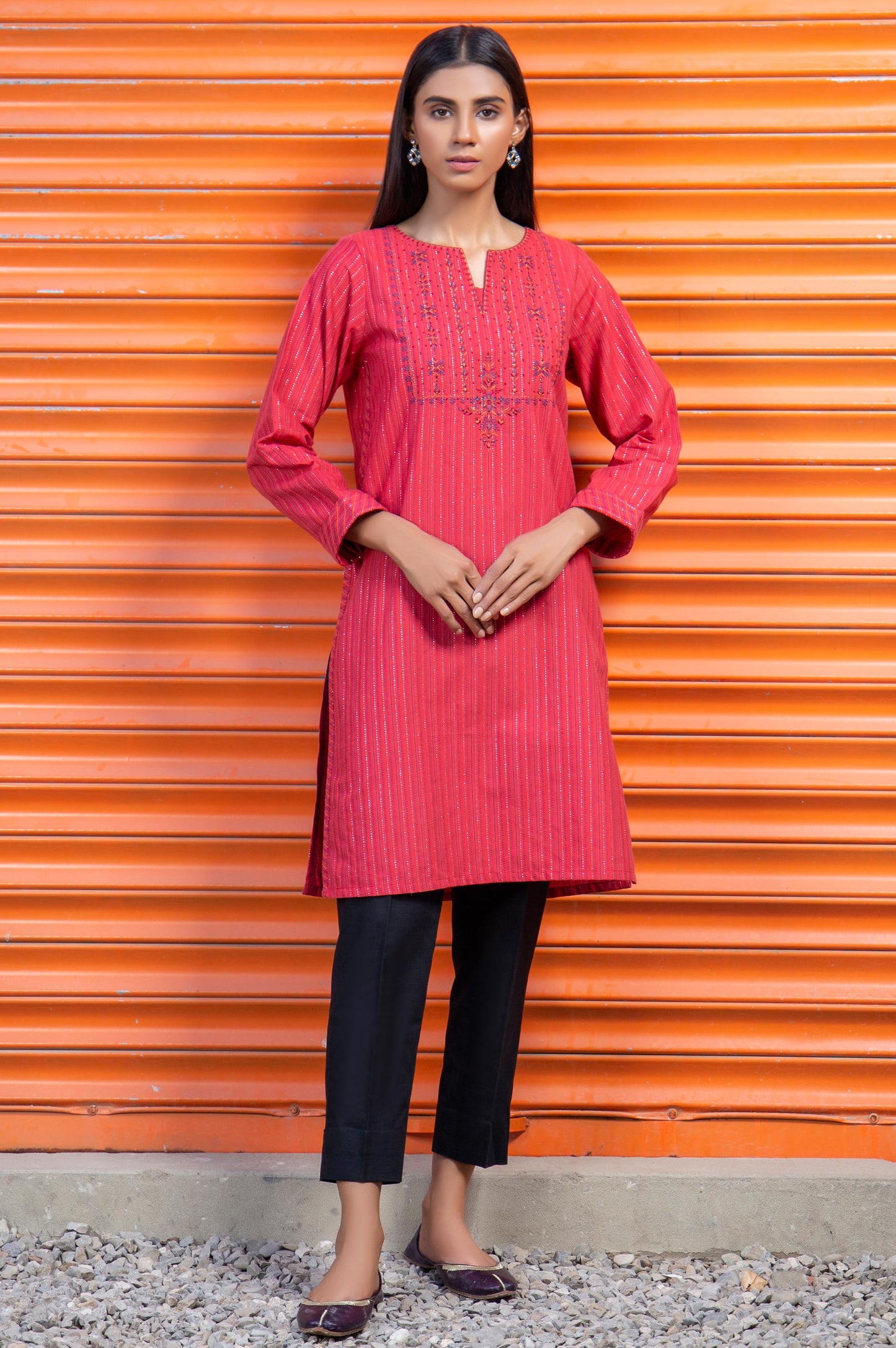 Stitched 1 Piece Embroidered Yarn Dyed Shirt