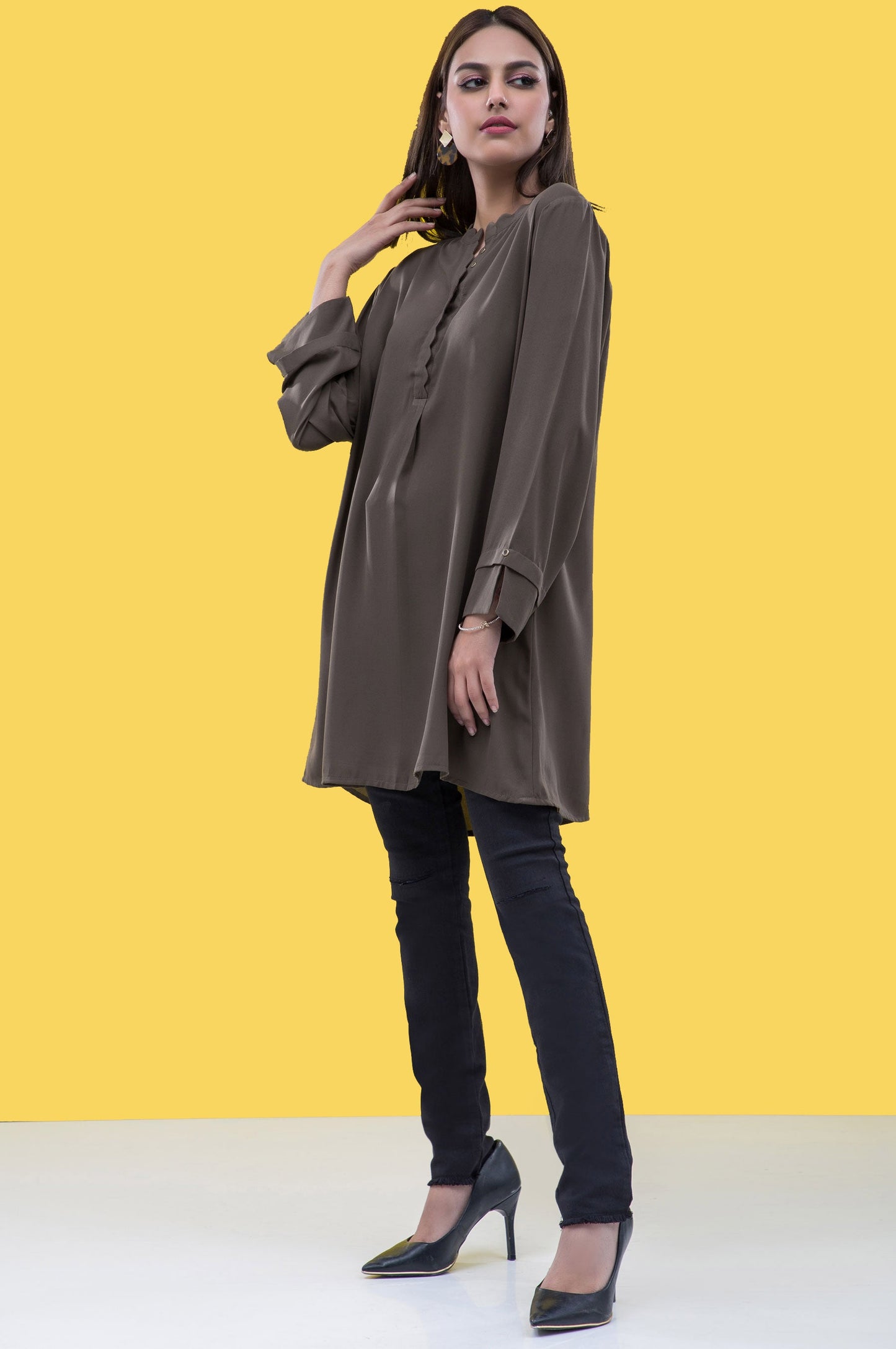 Stitched 1 Piece Embellished Crepe Shirt