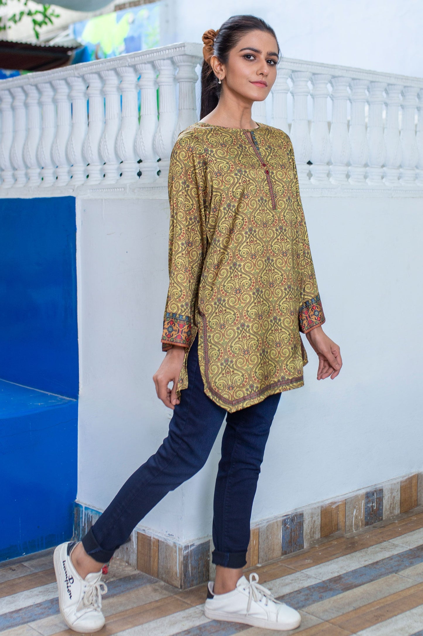 Stitched 1 Piece Embellished Satin Shirt