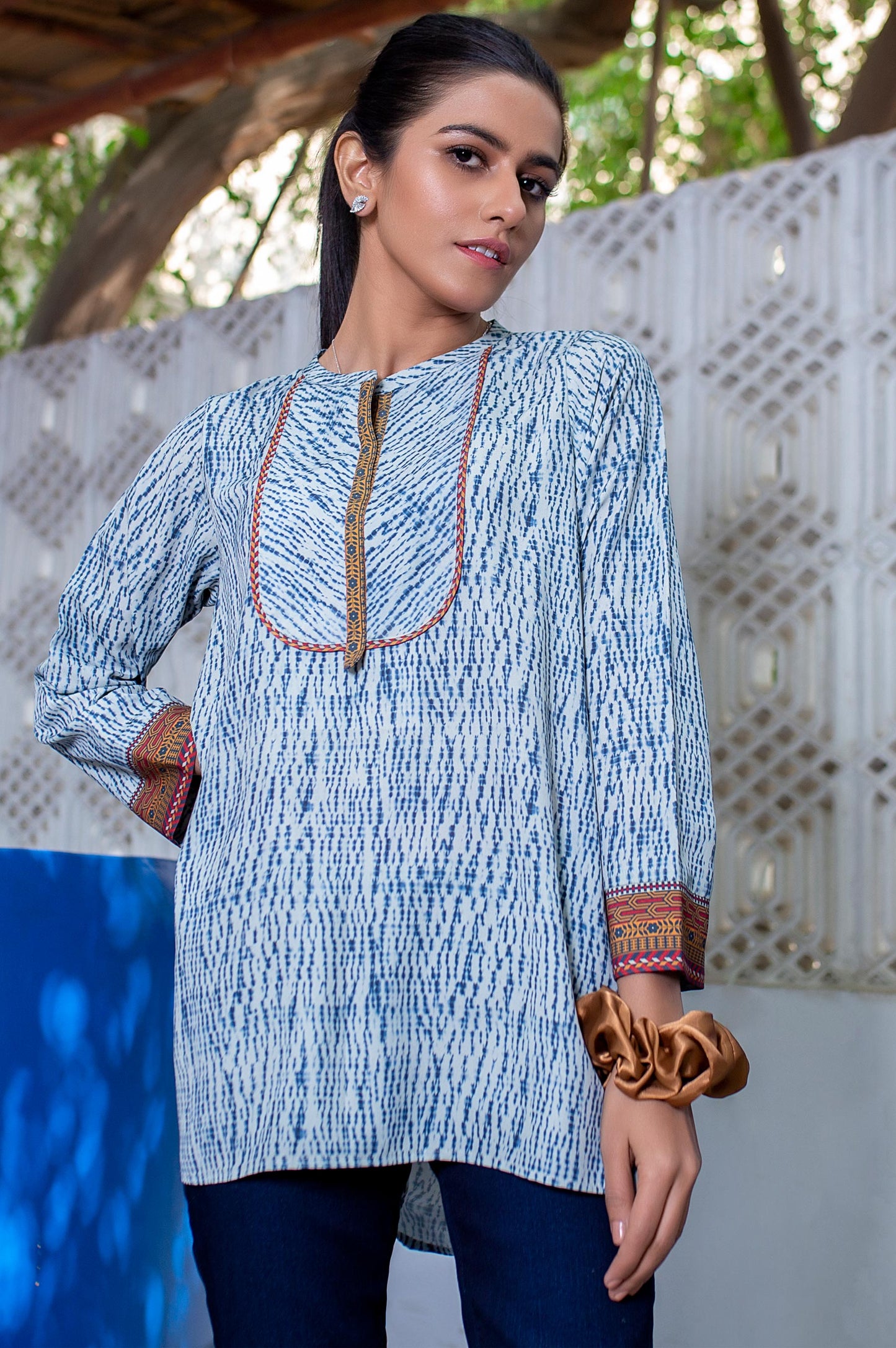 Stitched 1 Piece Embellished Crepe Shirt