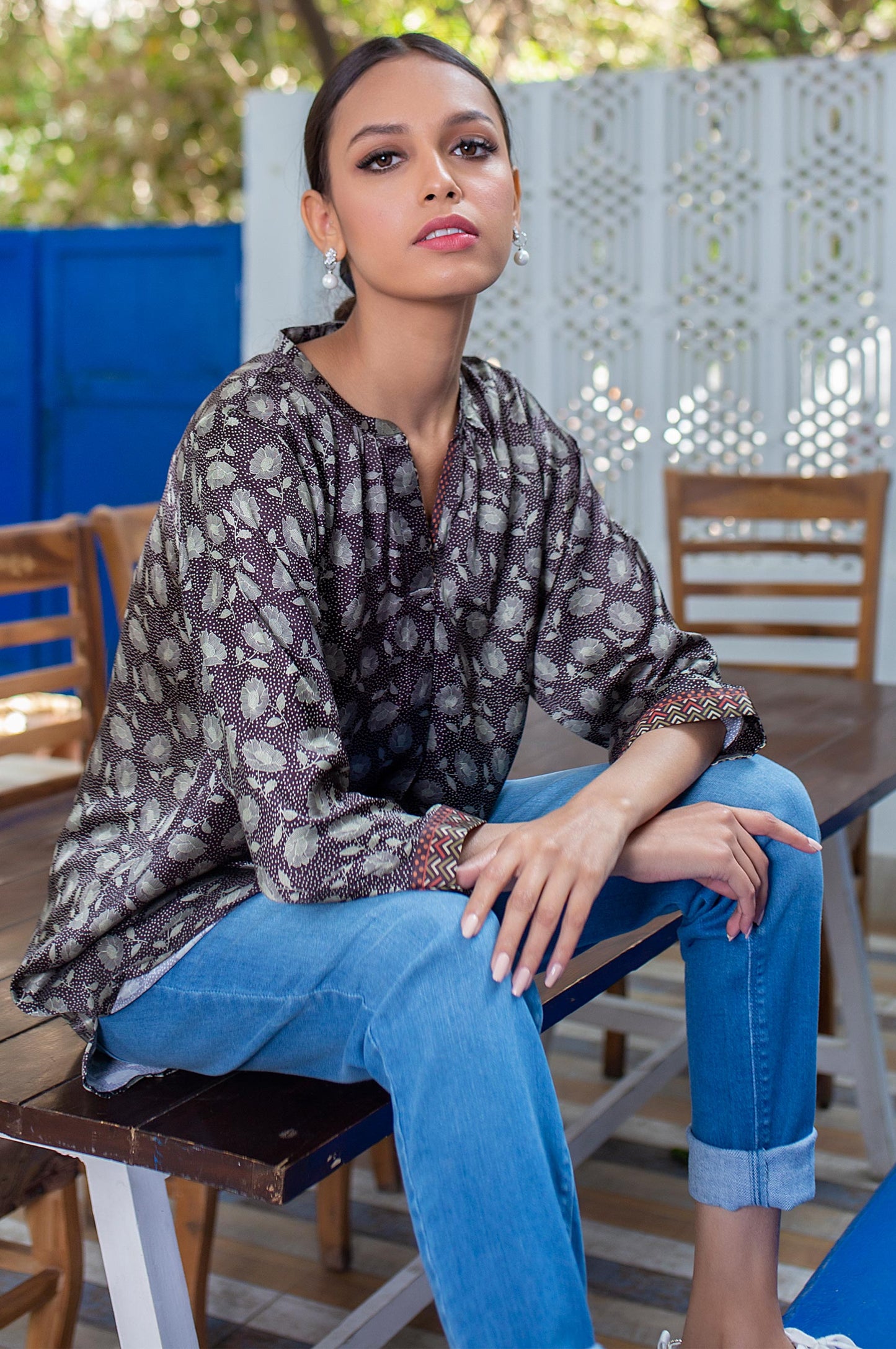 Stitched 1 Piece Embellished Satin Shirt