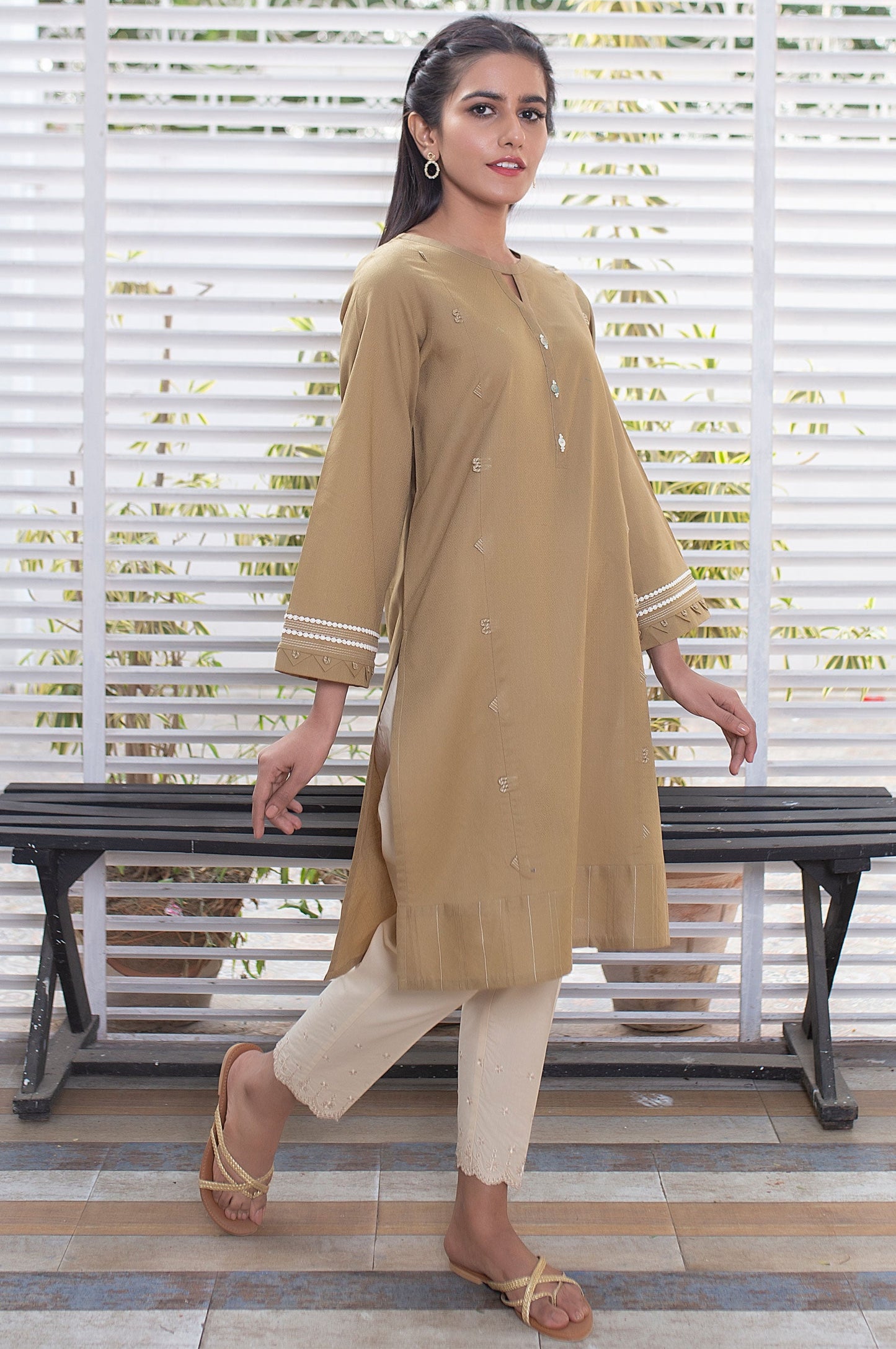 Stitched 1 Piece Embellished Jacquard Shirt