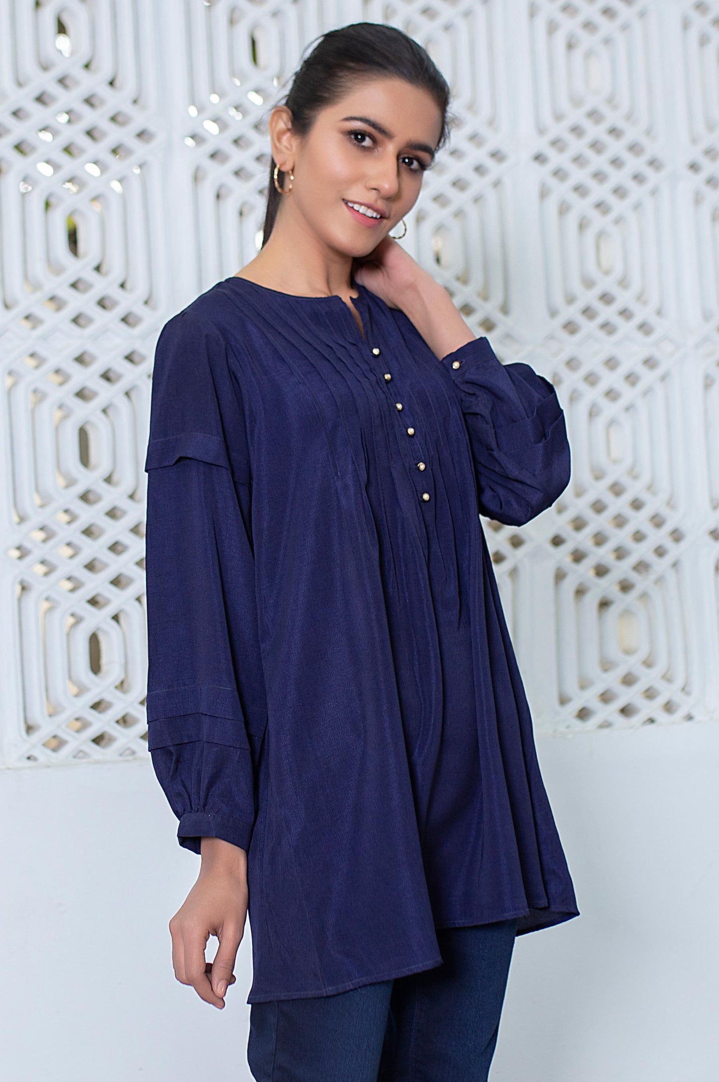 Stitched 1 Piece Embellished Crepe Shirt