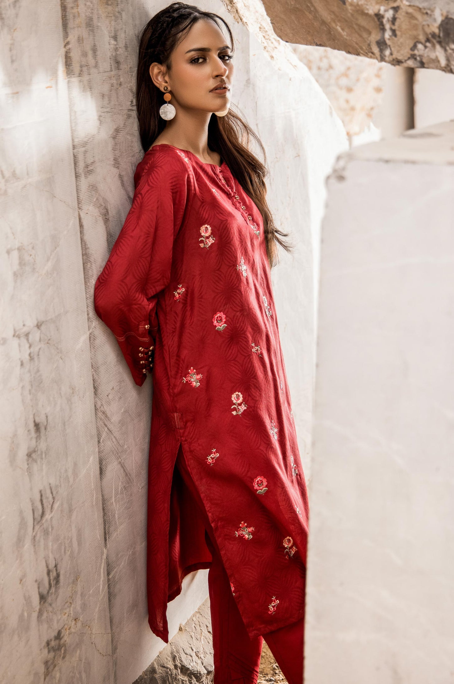 Stitched 1 Piece Self Jacquard Embroidered Shirt