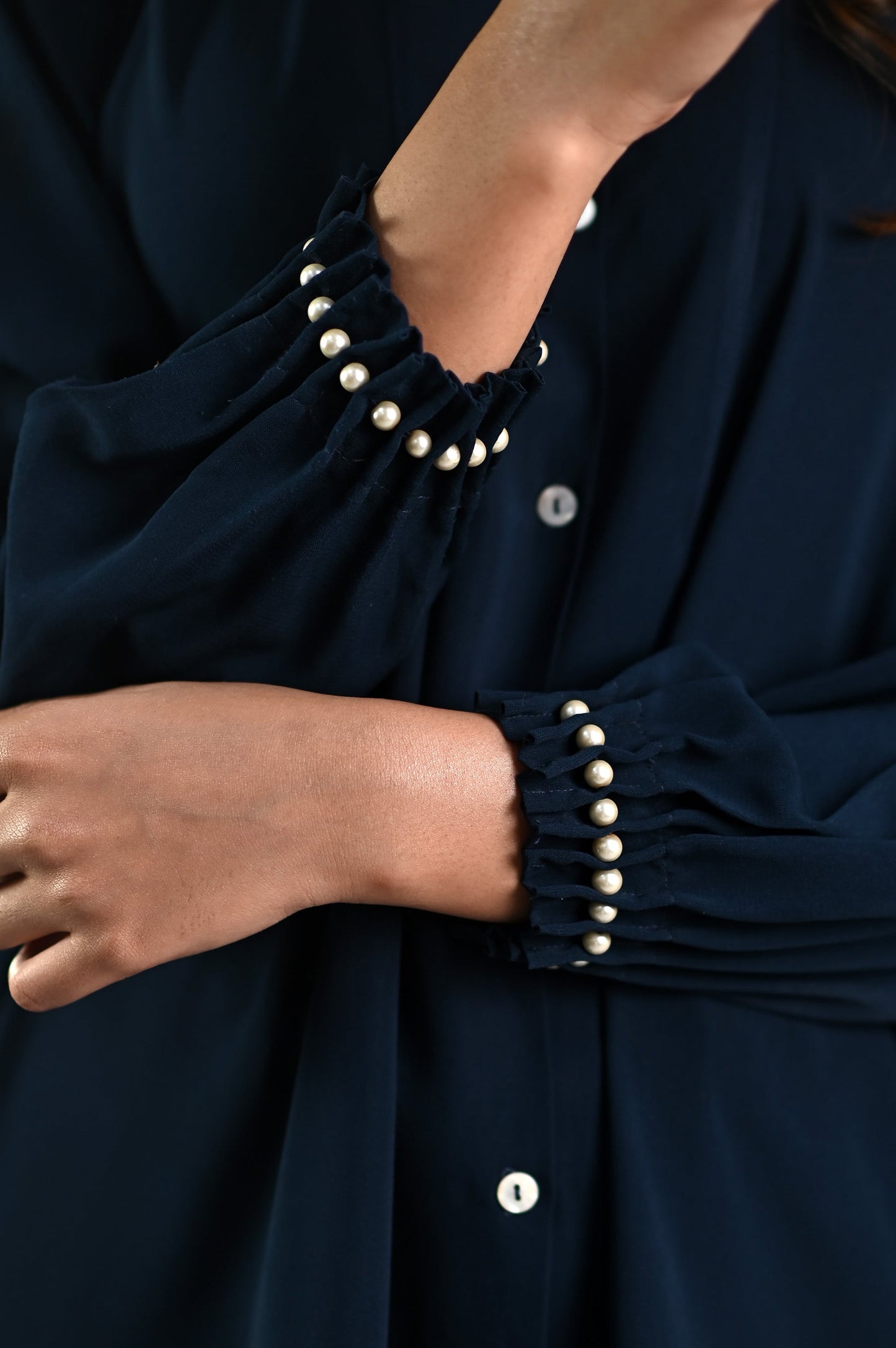 Stitched 1 Piece Embellished Crepe Shirt