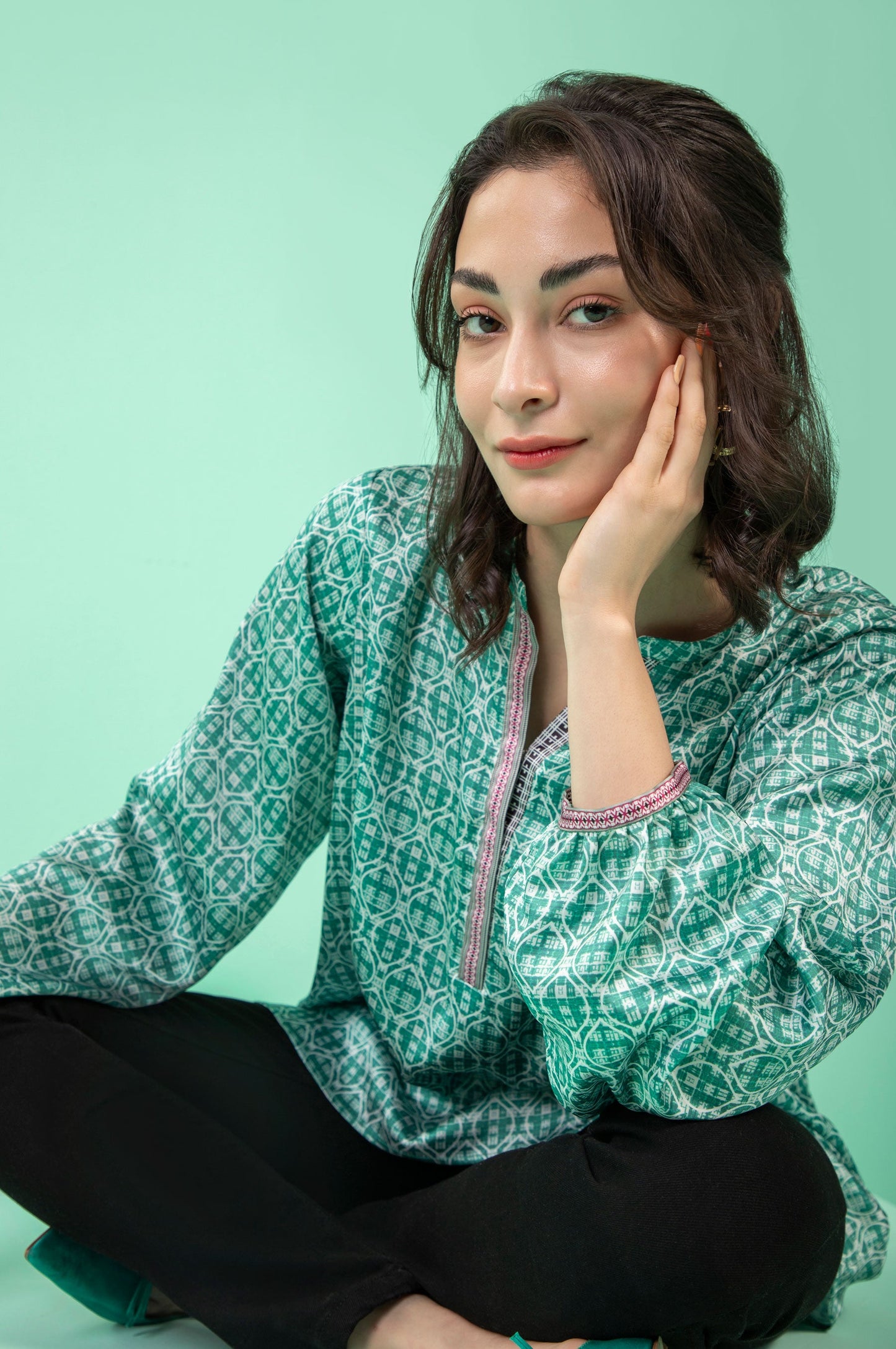 Stitched 1 Piece Embellished Silk Shirt