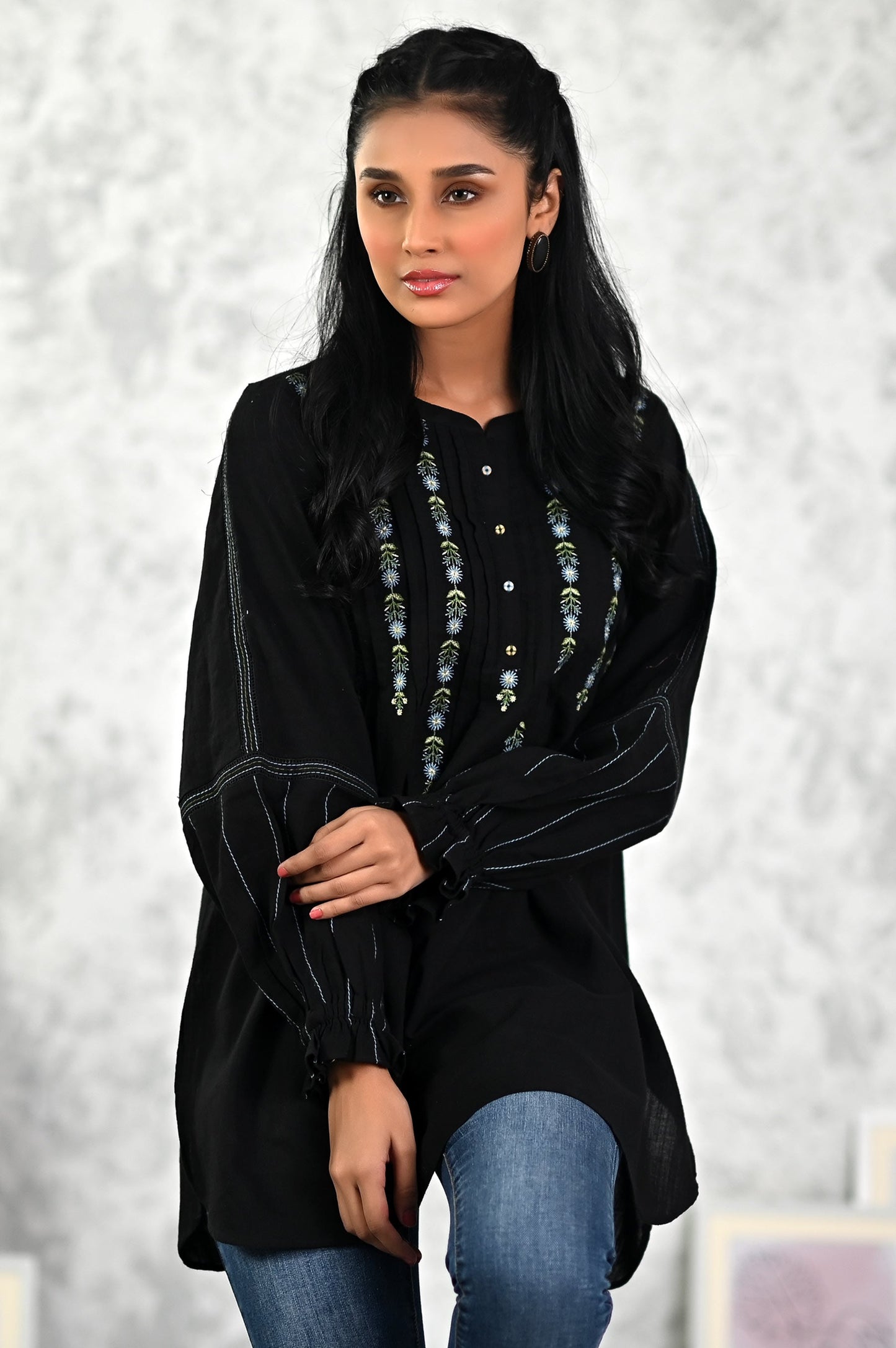 Stitched 1 Piece Embroidered Khaddar Fushion Top