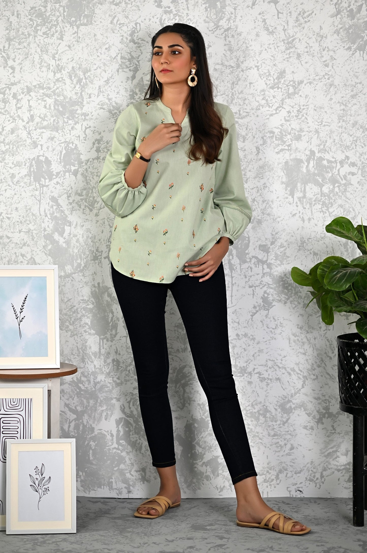 Stitched 1 Piece Embroidered Fusion Top