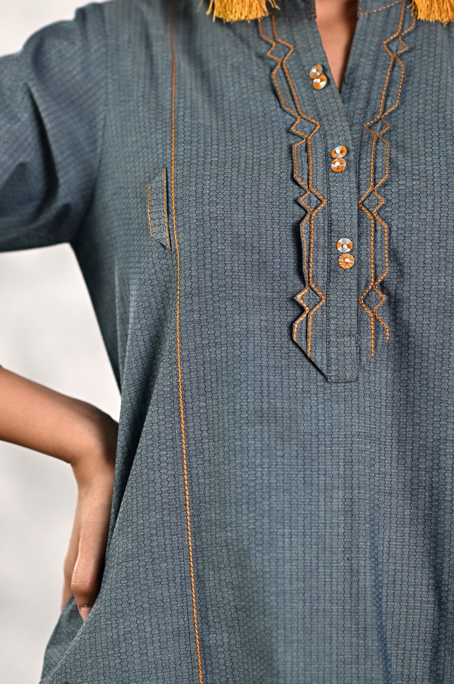 Stitched 1 Piece Embellished Yarn Dyed Textured Shirt