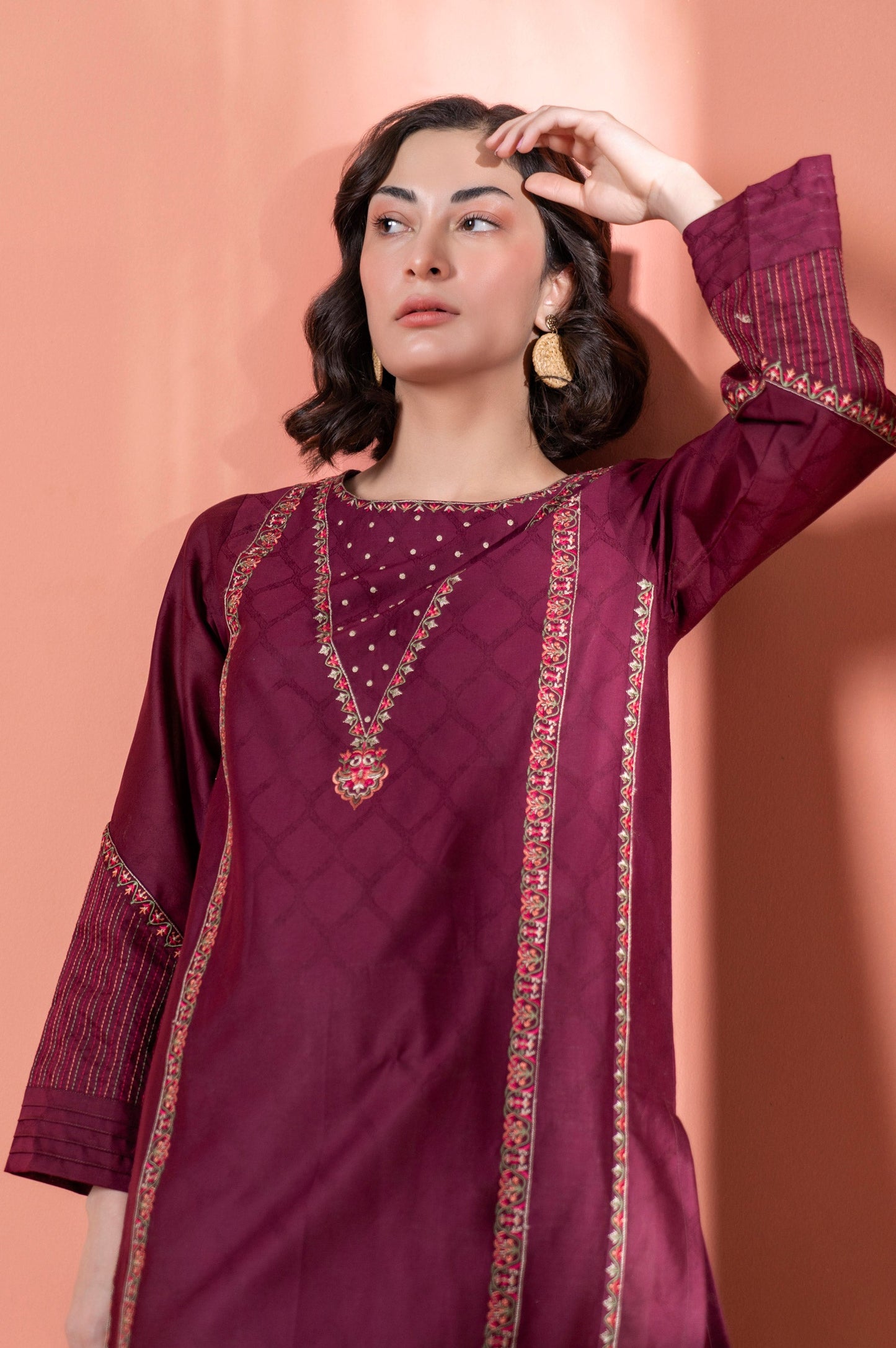 Stitched 1 Piece Embroidered Jacquard Shirt