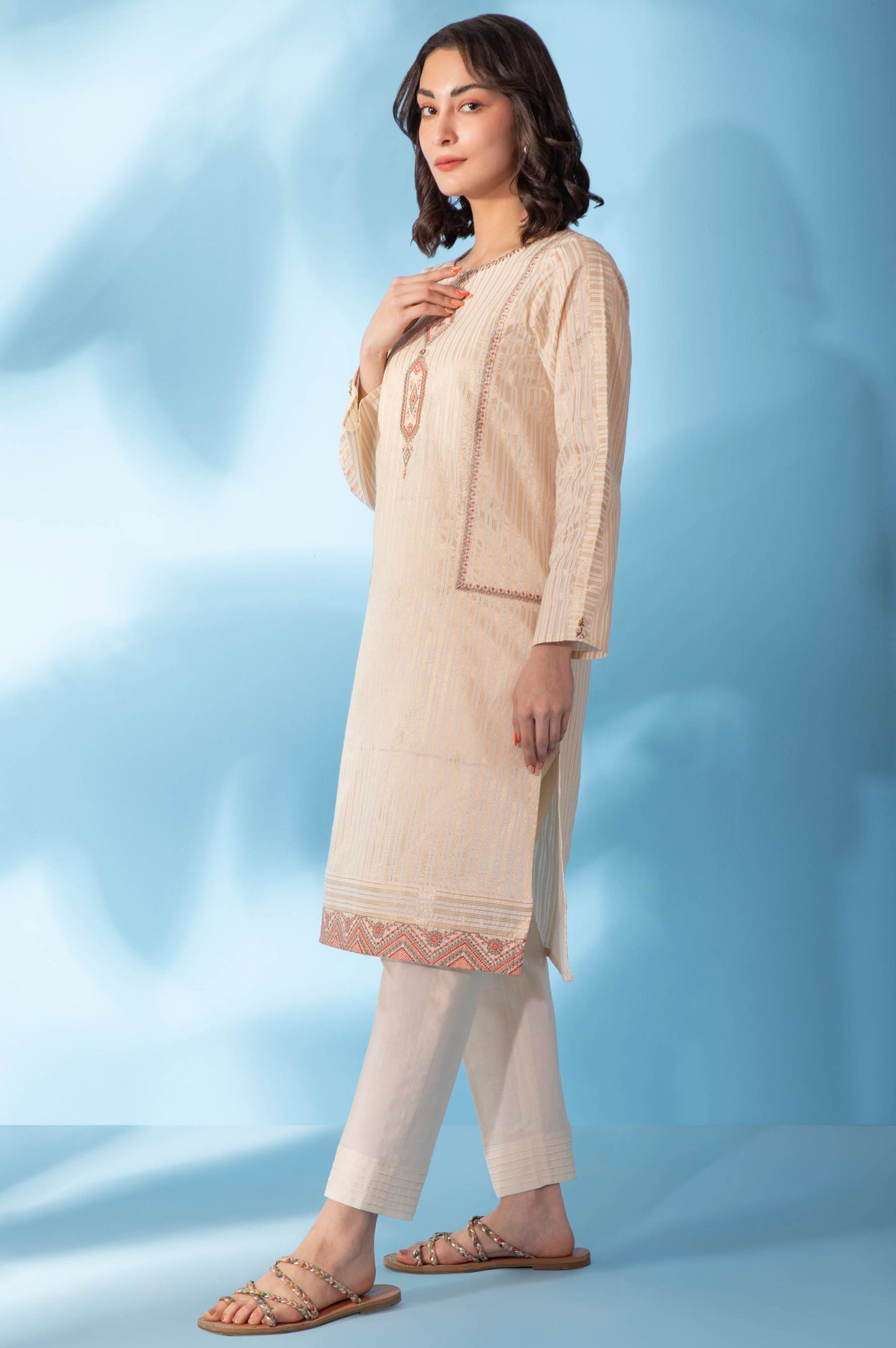 Stitched 1 Piece Embroidered Zari Shirt