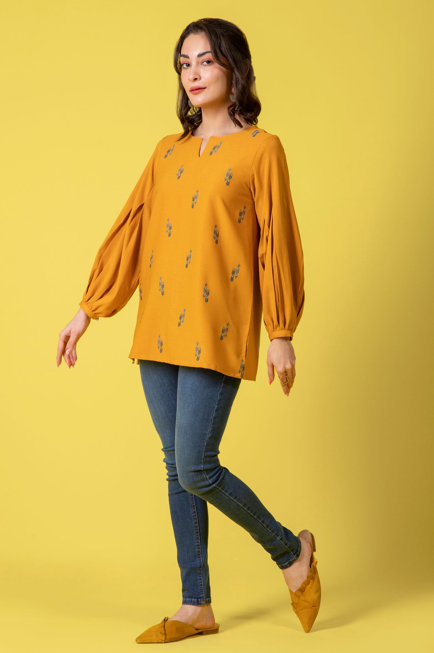 Stitched 1 Piece Embroidered Crepe Shirt