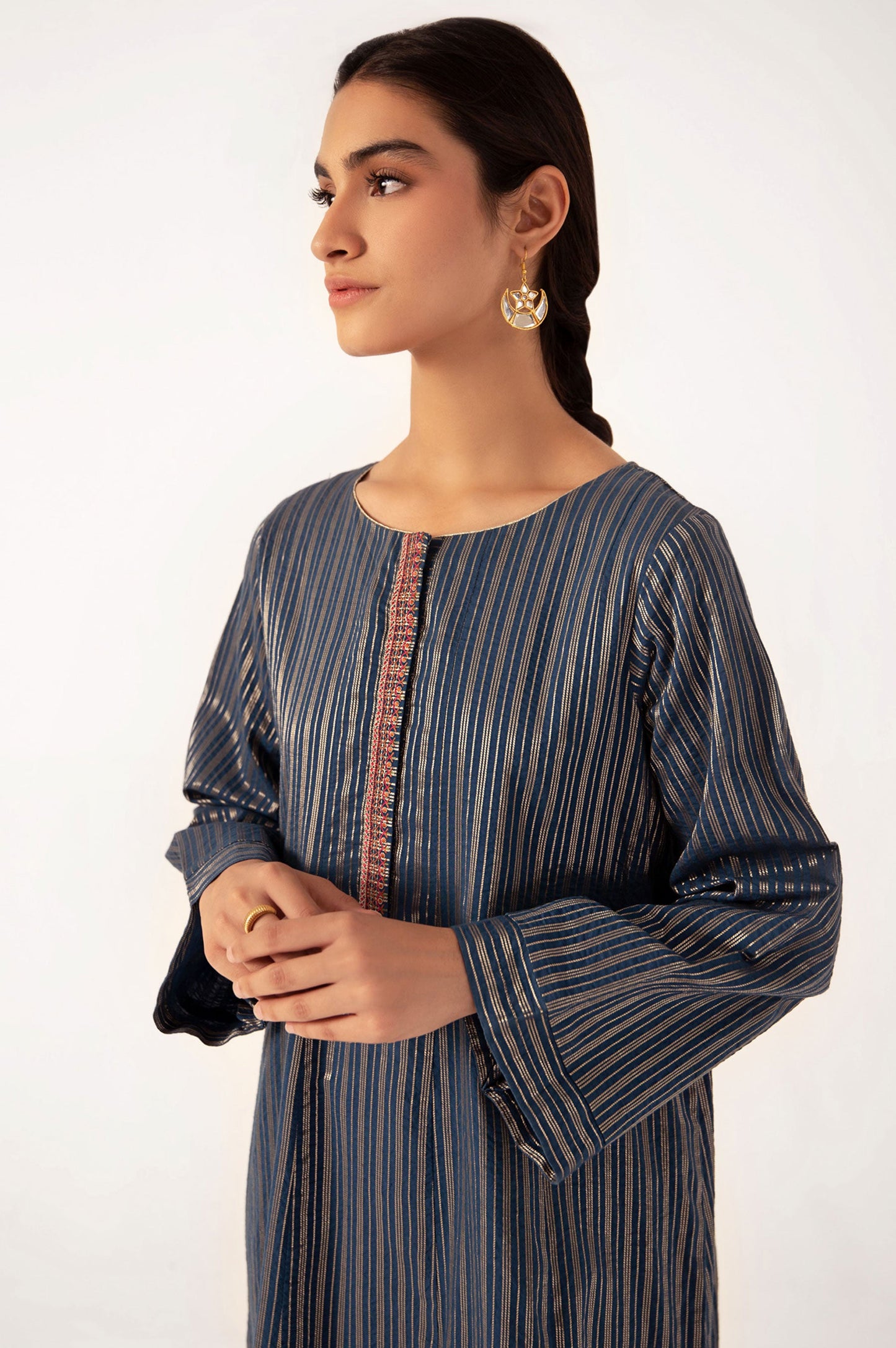 Stitched 1 Piece Embroidered Zari Shirt