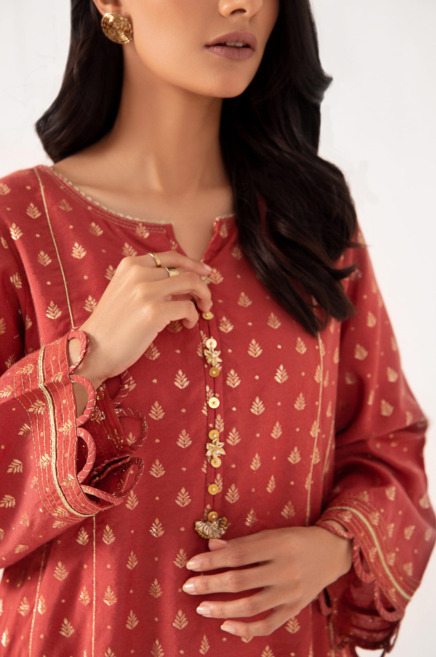 Stitched 1 Piece Embellished Jacquard Shirt